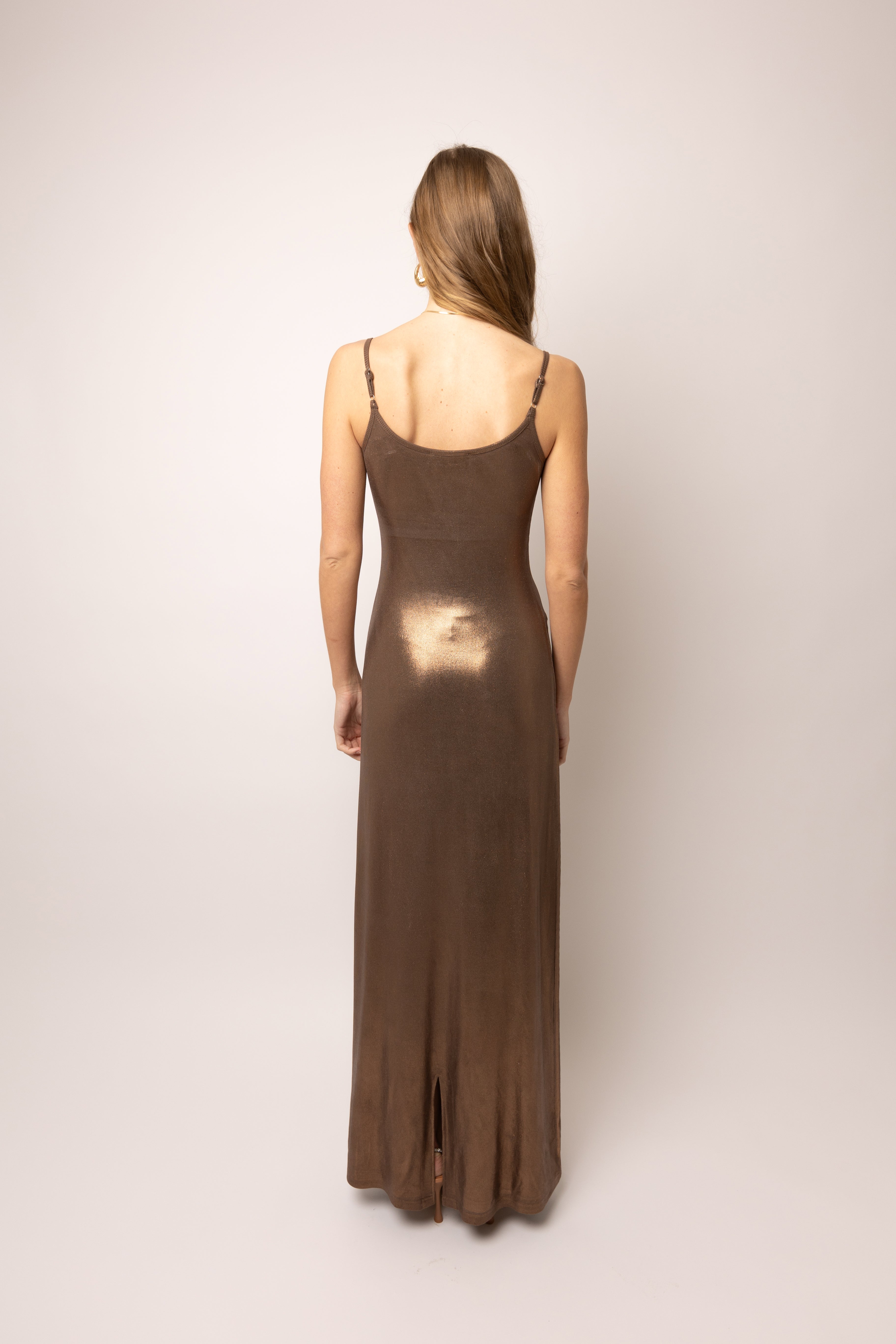 Kimber Brown Metallic Maxi Dress