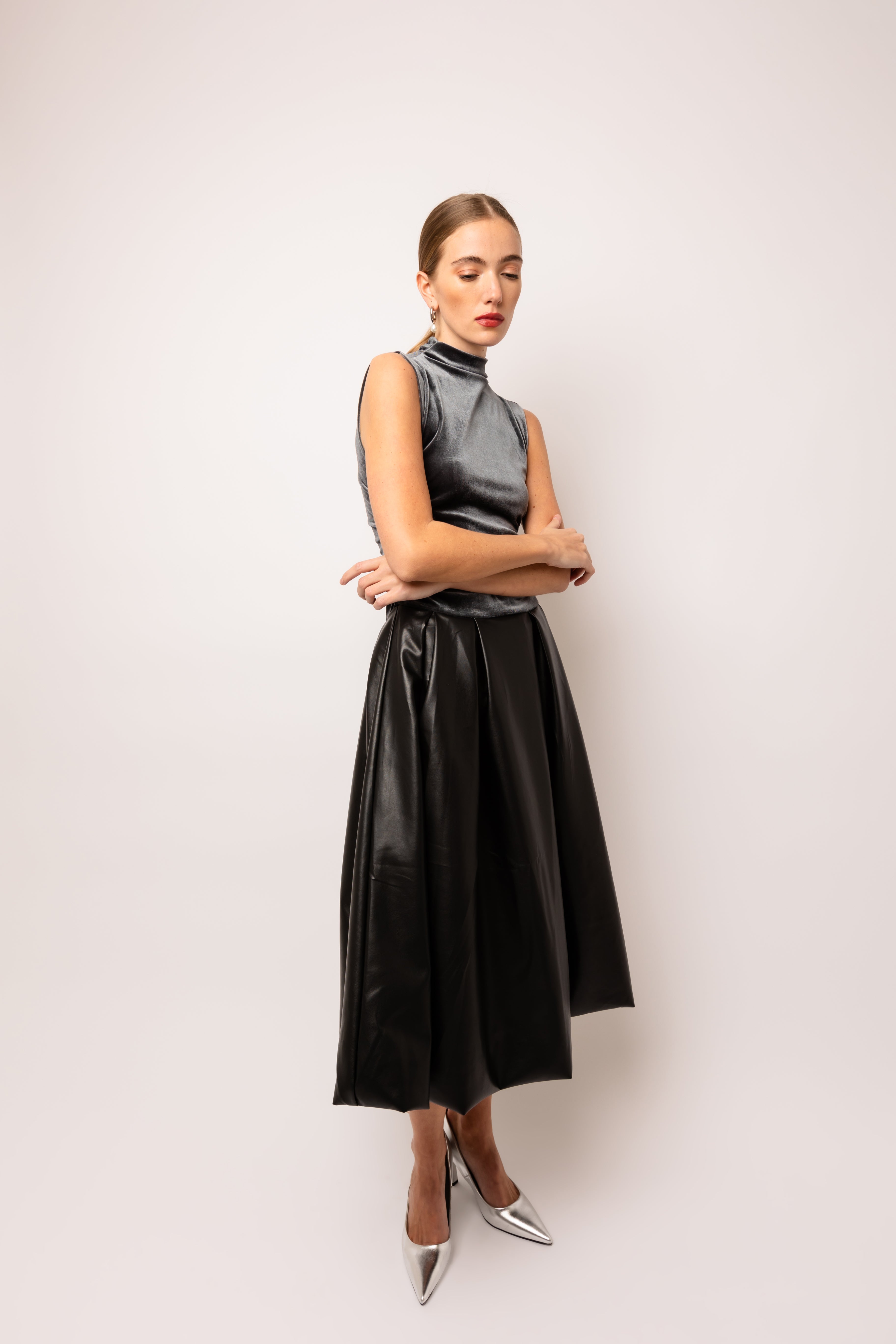 Autumn Graphite Puffball Midi Dress