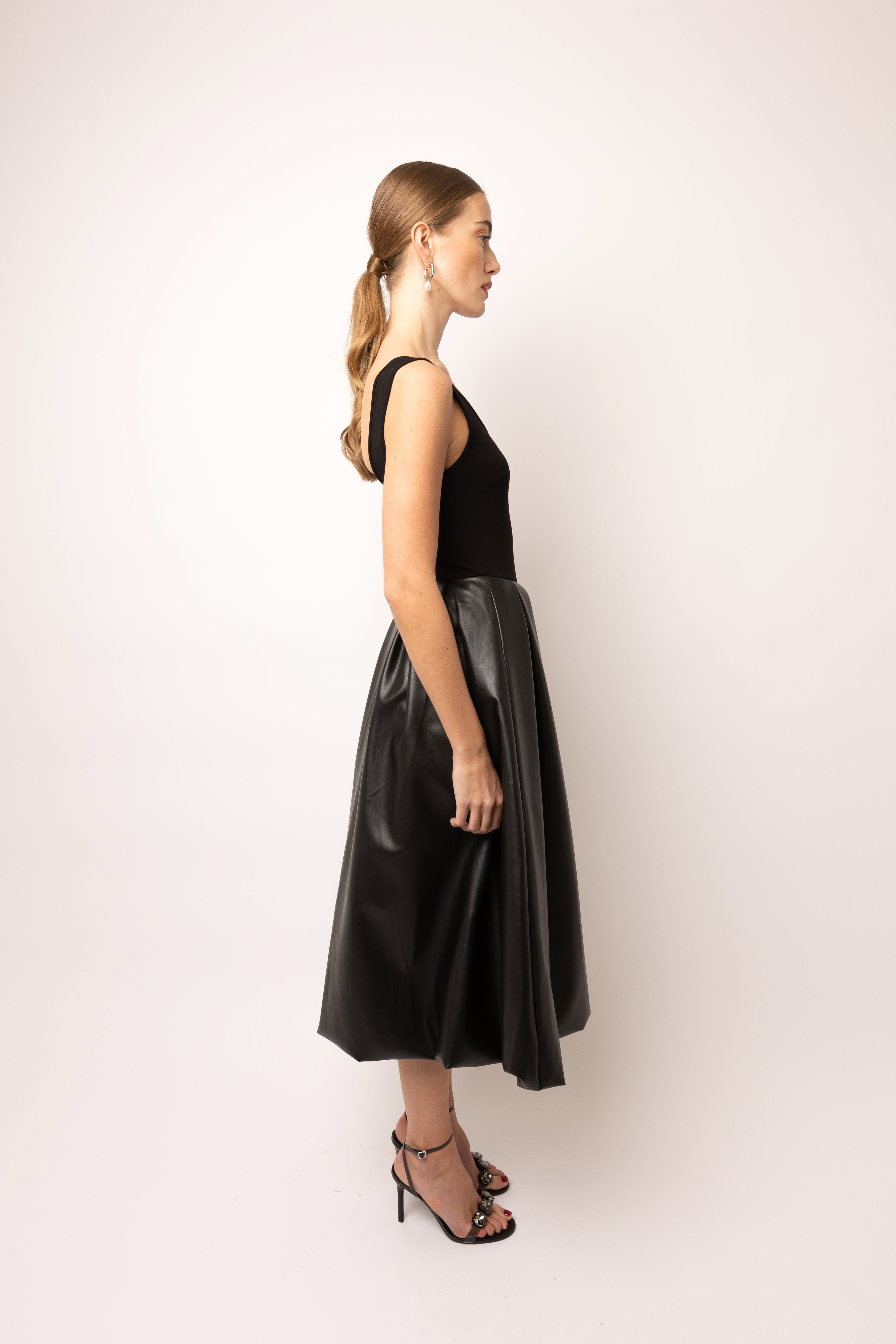 Addison Black Vegan Leather Puffball Dress