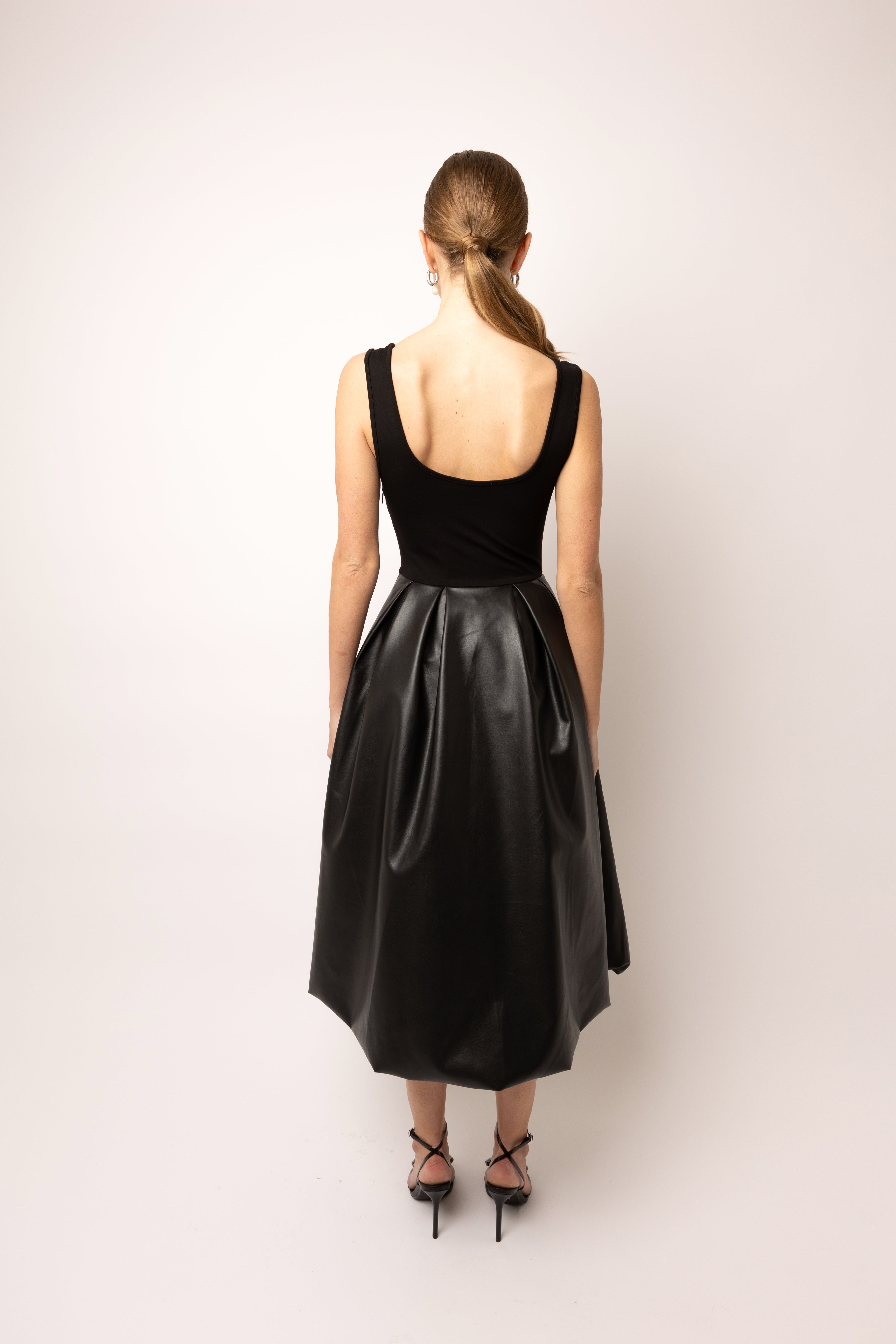 Addison Black Vegan Leather Puffball Dress