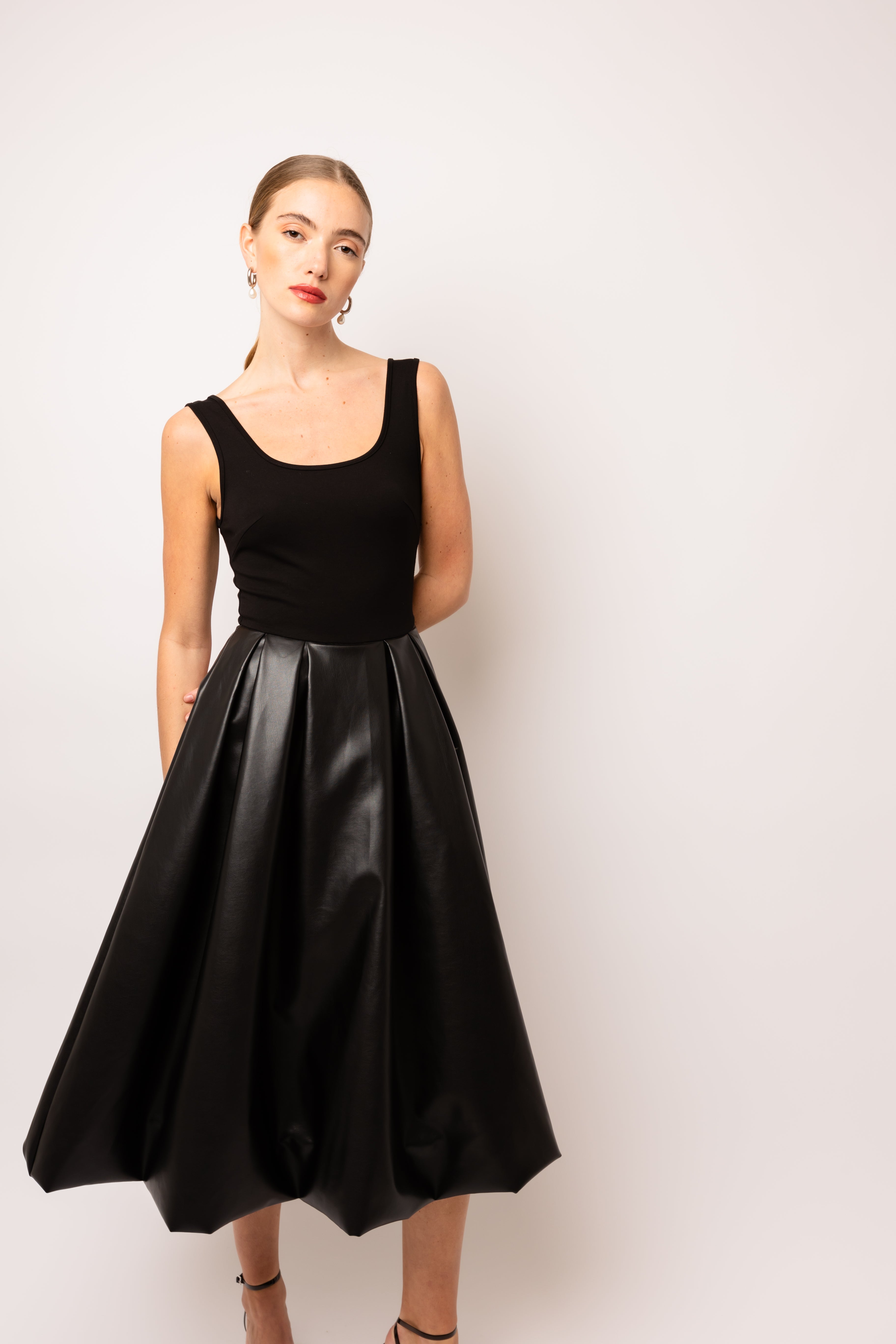 Addison Black Vegan Leather Puffball Dress