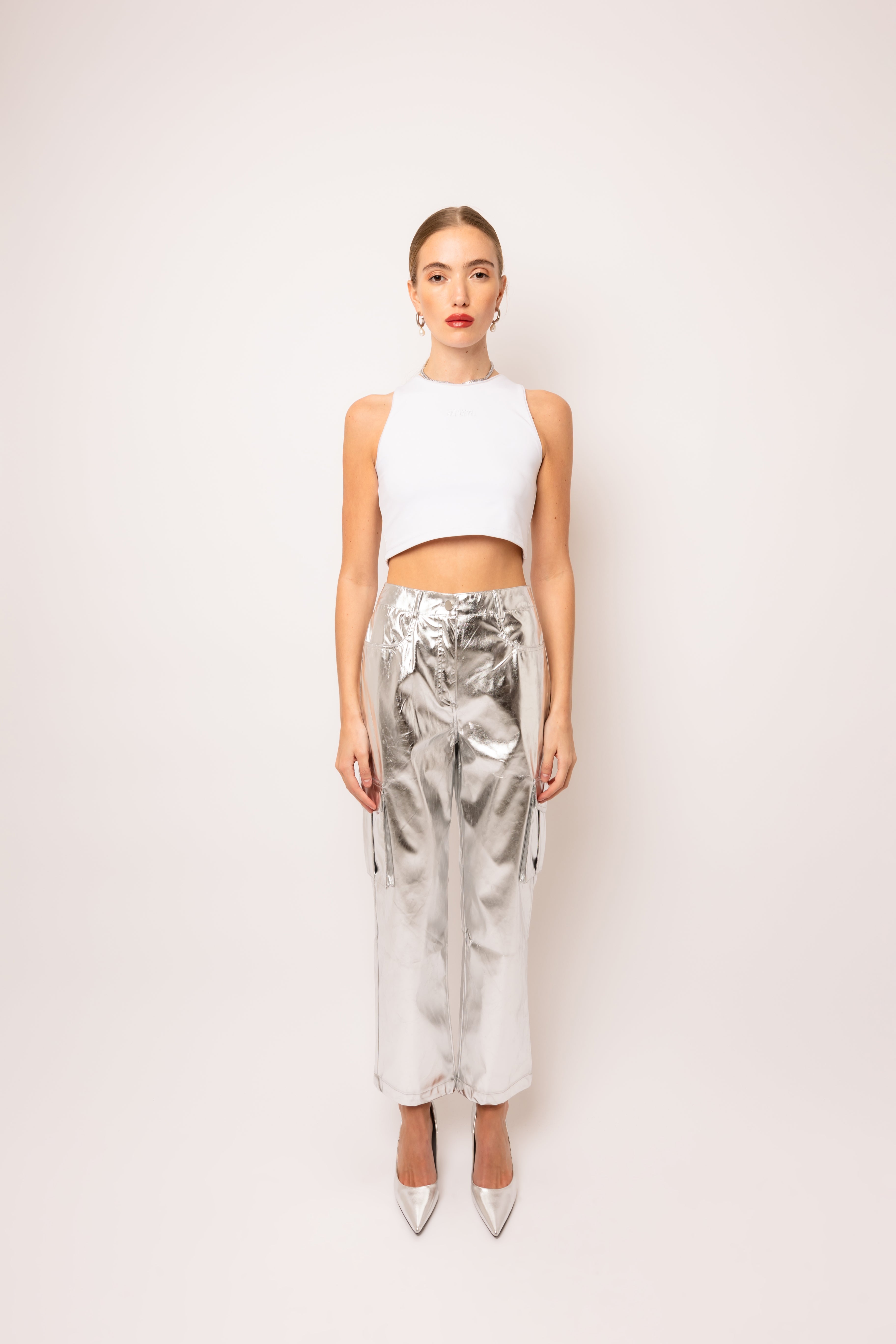 Lupe Metallic Silver Combat Utility Trousers  | AMYLYNN