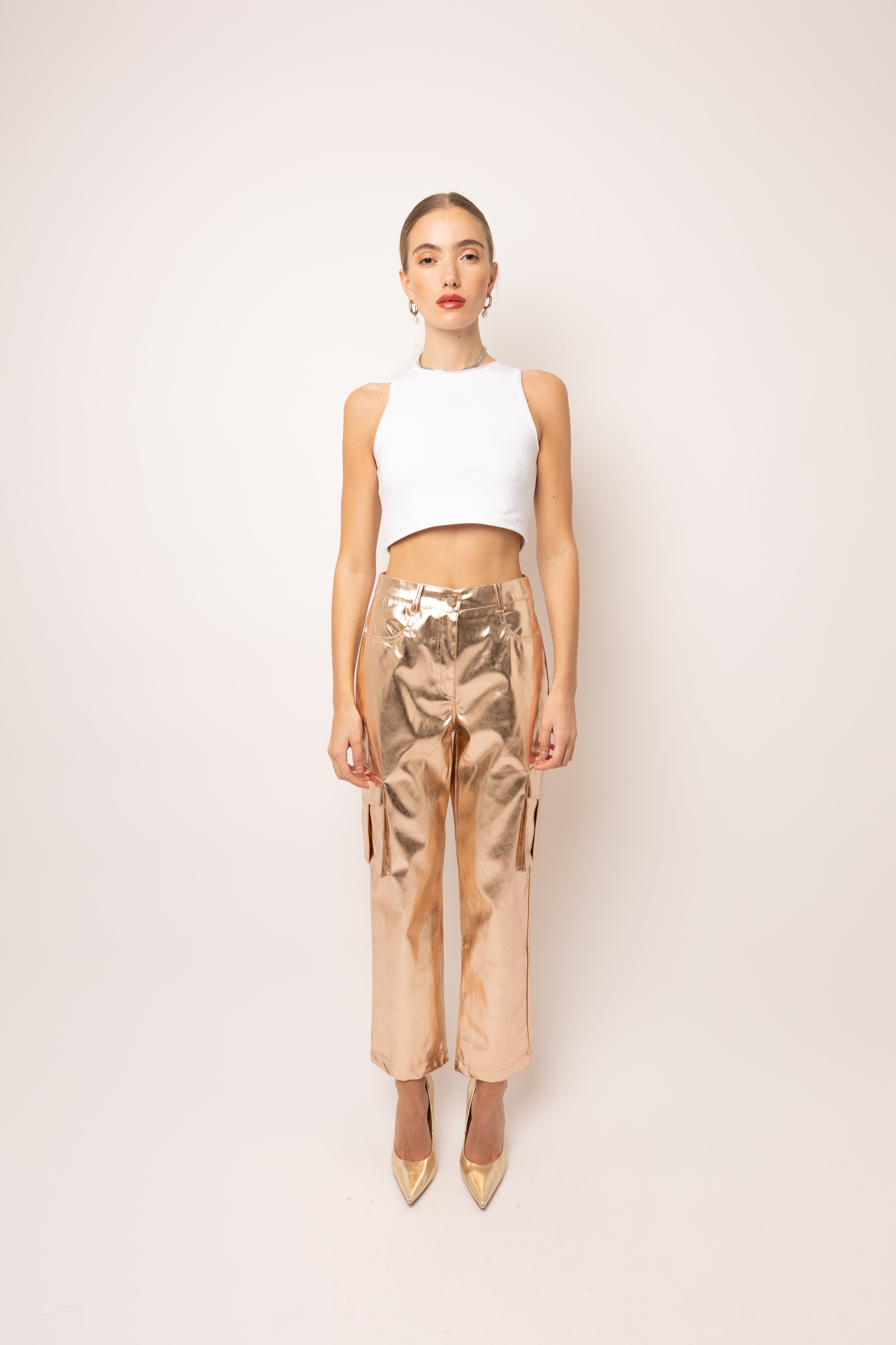 Lupe Metallic Rose Gold Combat Utility Trousers  | AMYLYNN