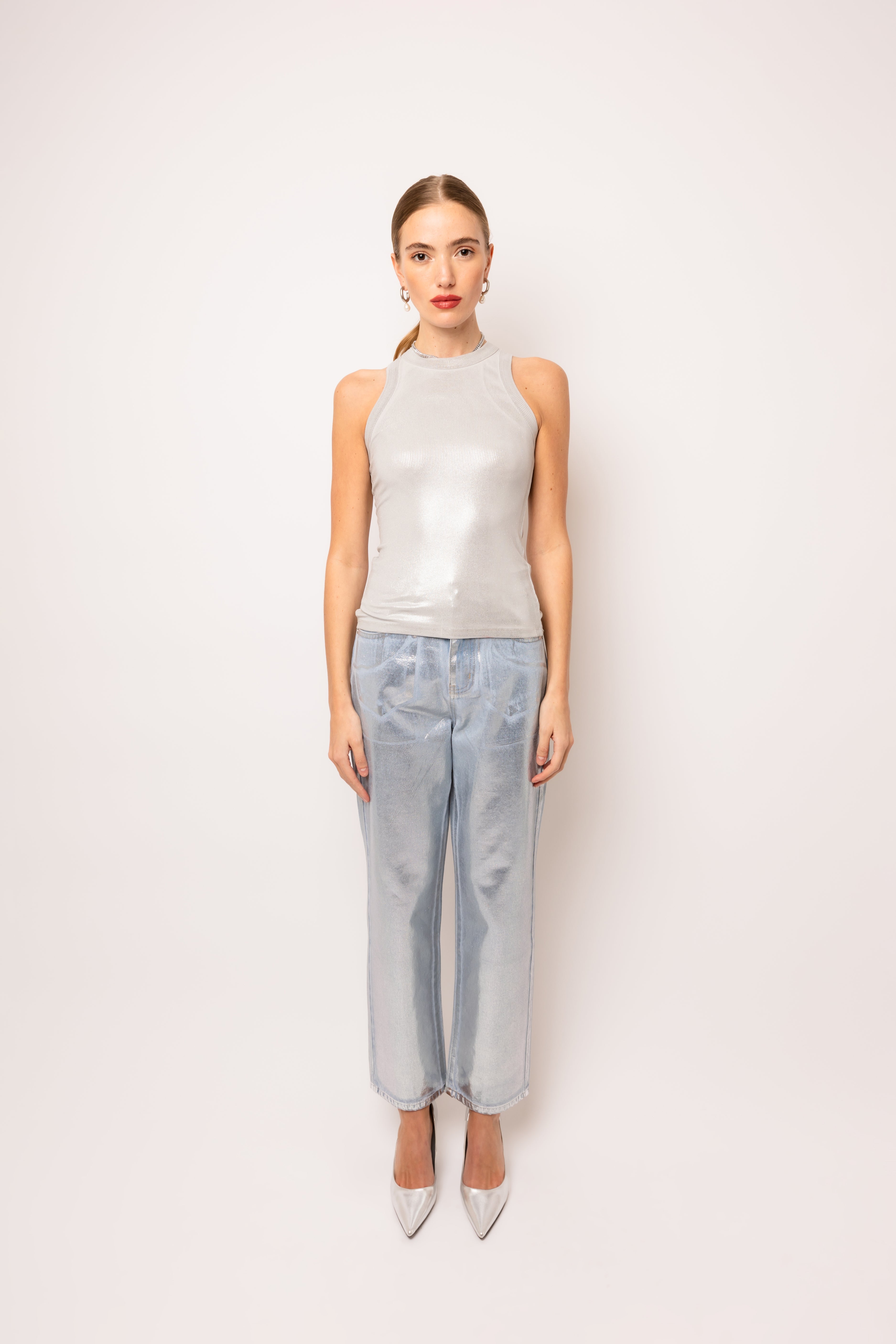 Lulu Silver Metallic Racer Top