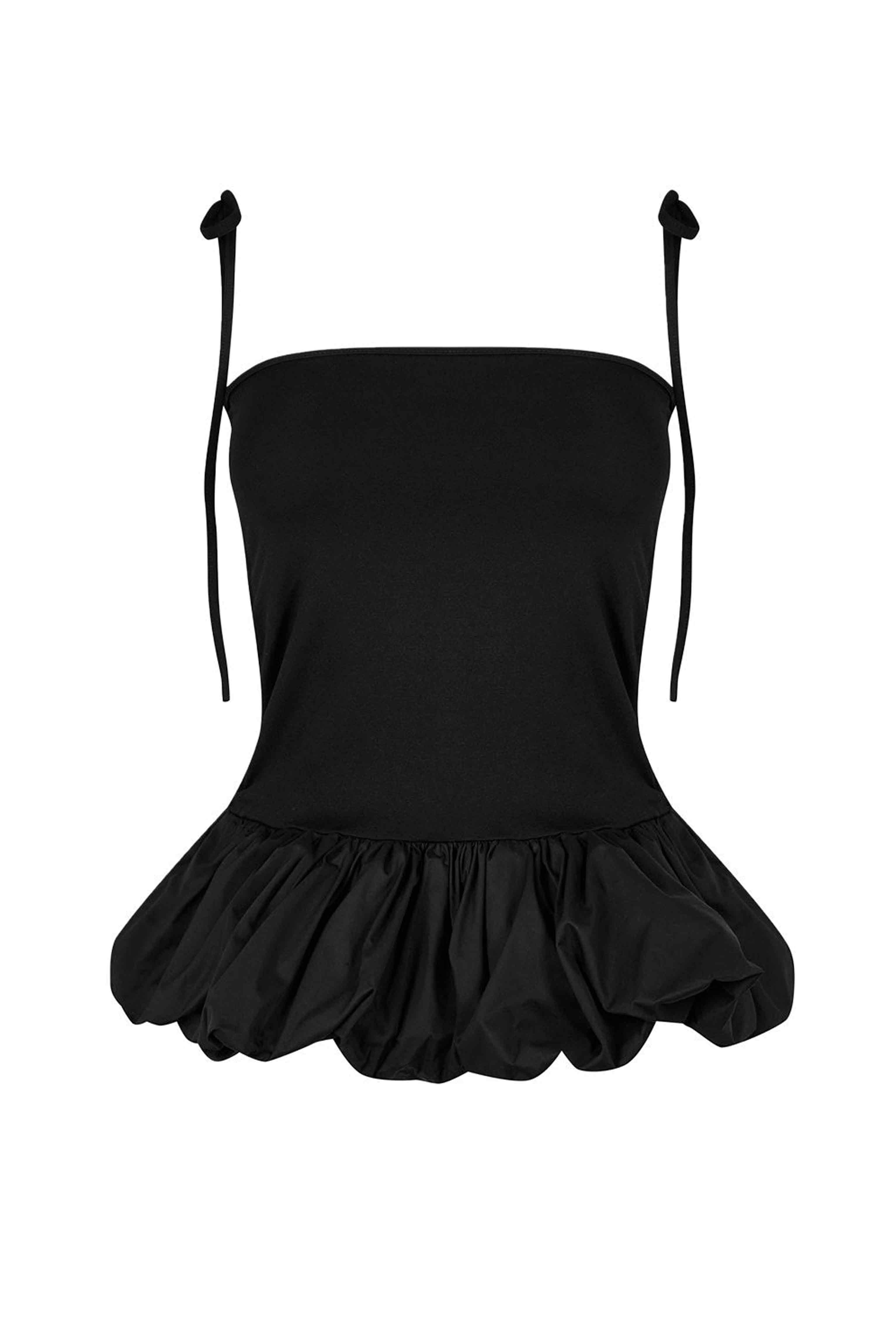 Alexa Rich Cotton Black Puffball Ruffle Top