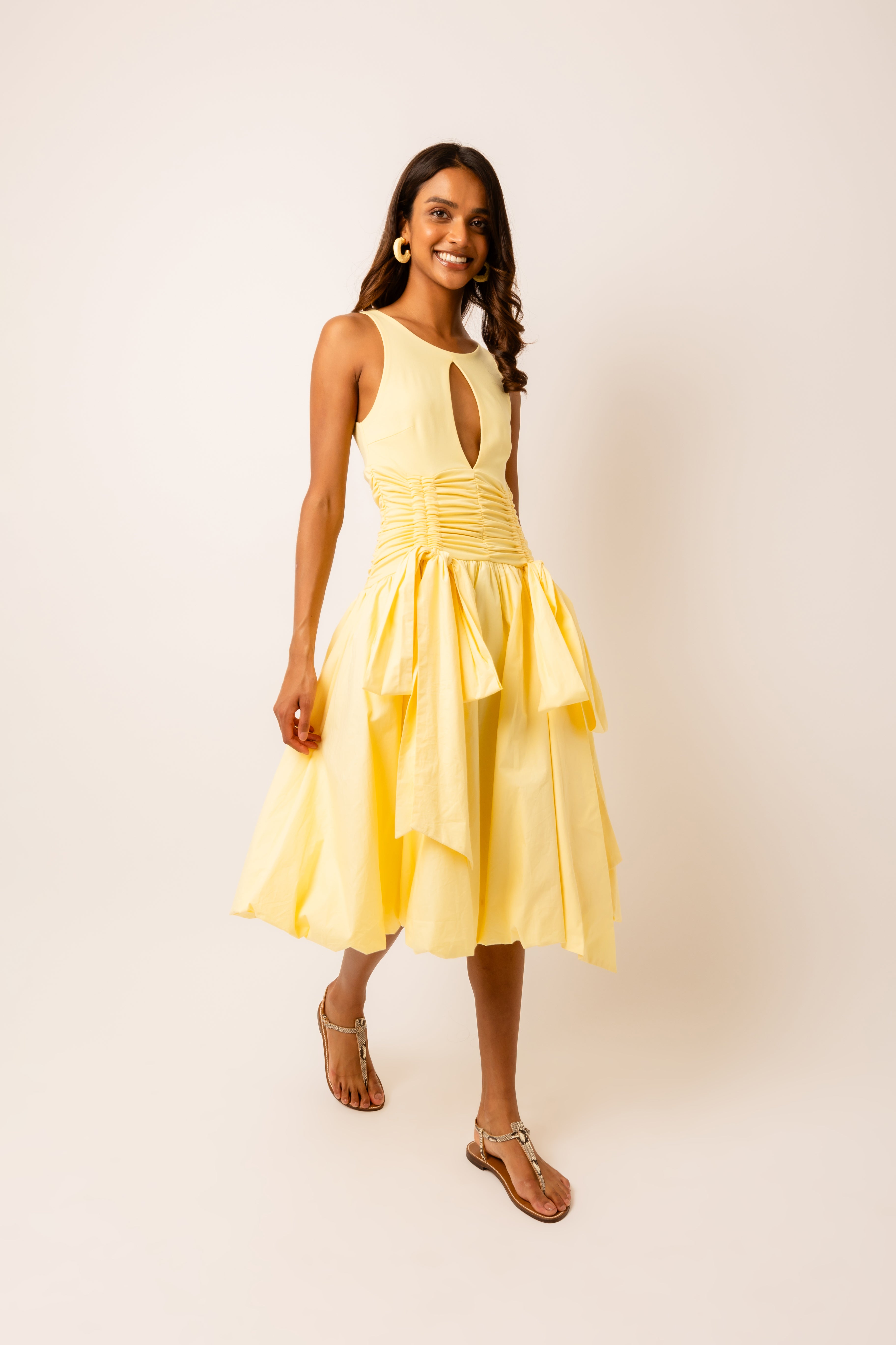 Bodhi Rich Cotton Yellow Puffball Midi Dress