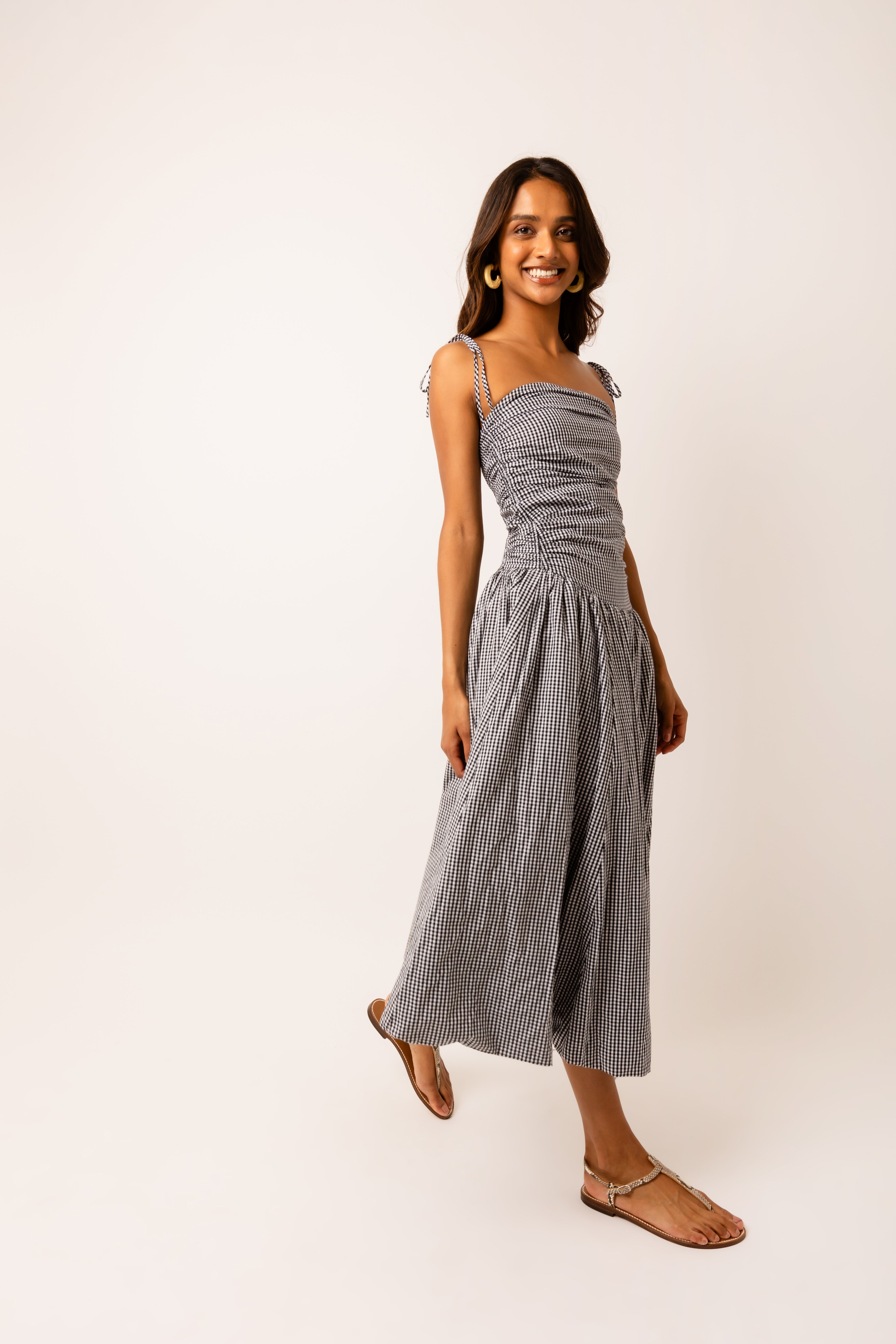 Alexa Pure Cotton Mono Gingham Puffball Dress