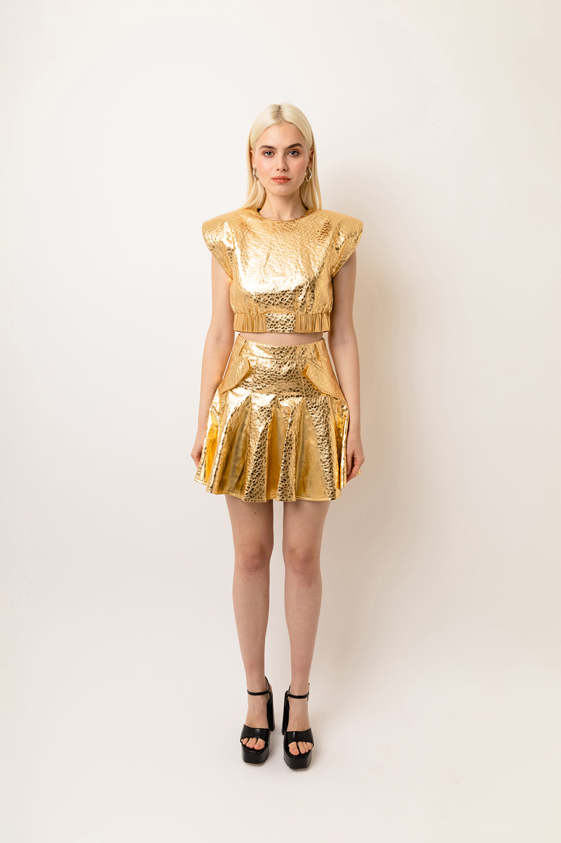 Phoebe Phoebe Leopard Gold Metallic High-Waist Mini Skirt | AmyLynn
