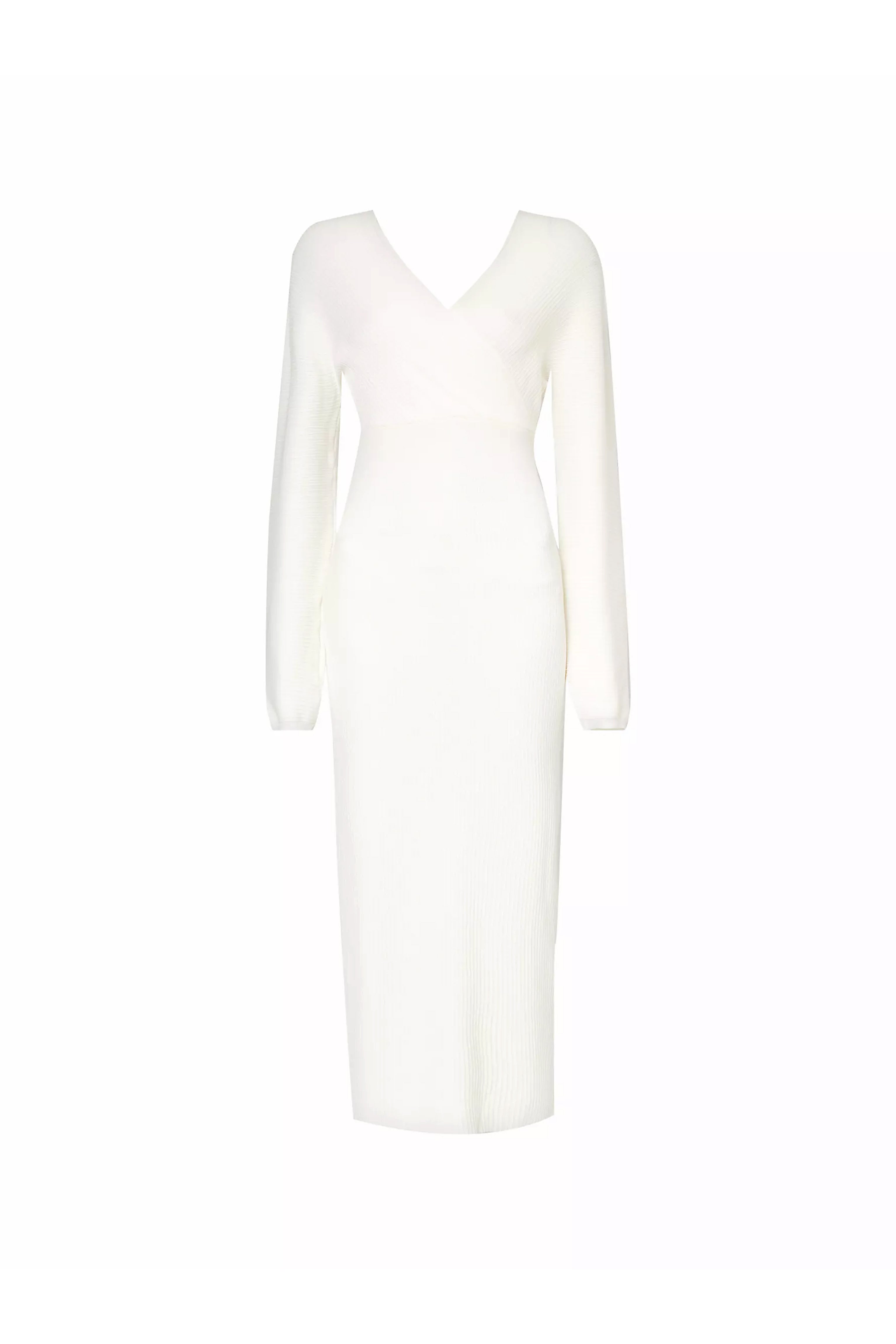 Adelaide White Wrap Rib Knit Midi Dress