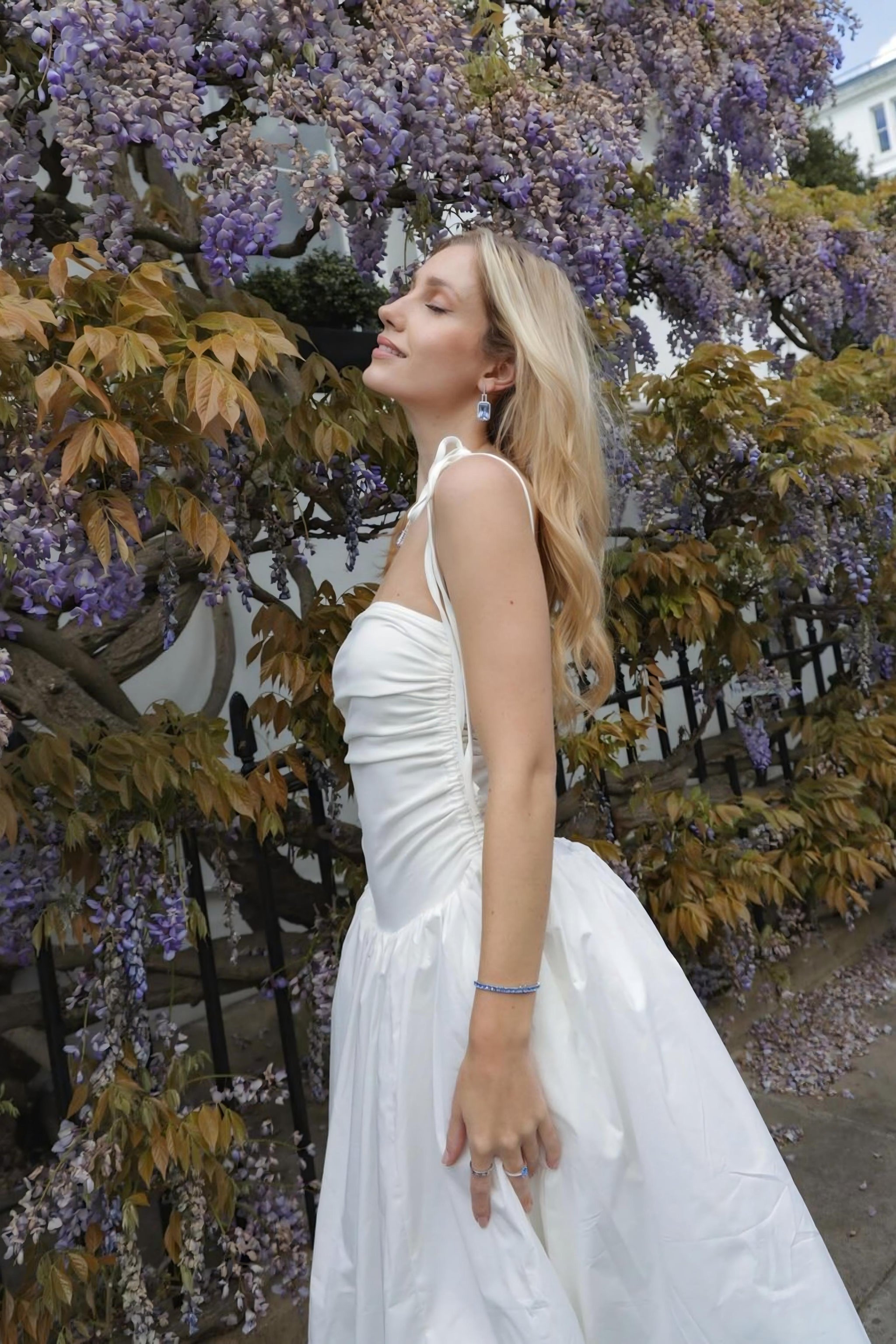 Alexa White Puffball Cotton Stretch Midi Dress