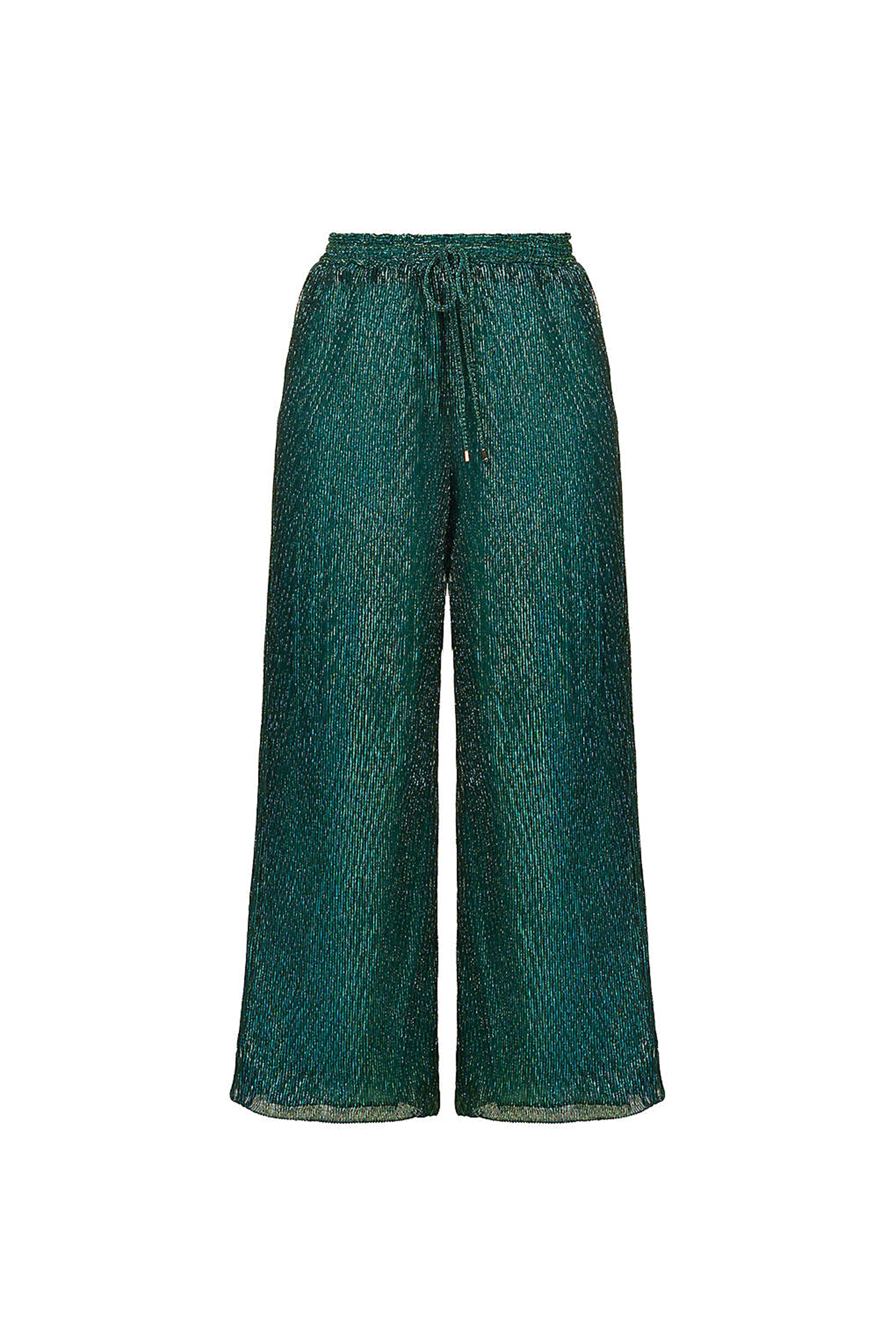 Ama Teal Green Metallic Plisse Wide Leg Loose-fit Trousers | AmyLynn