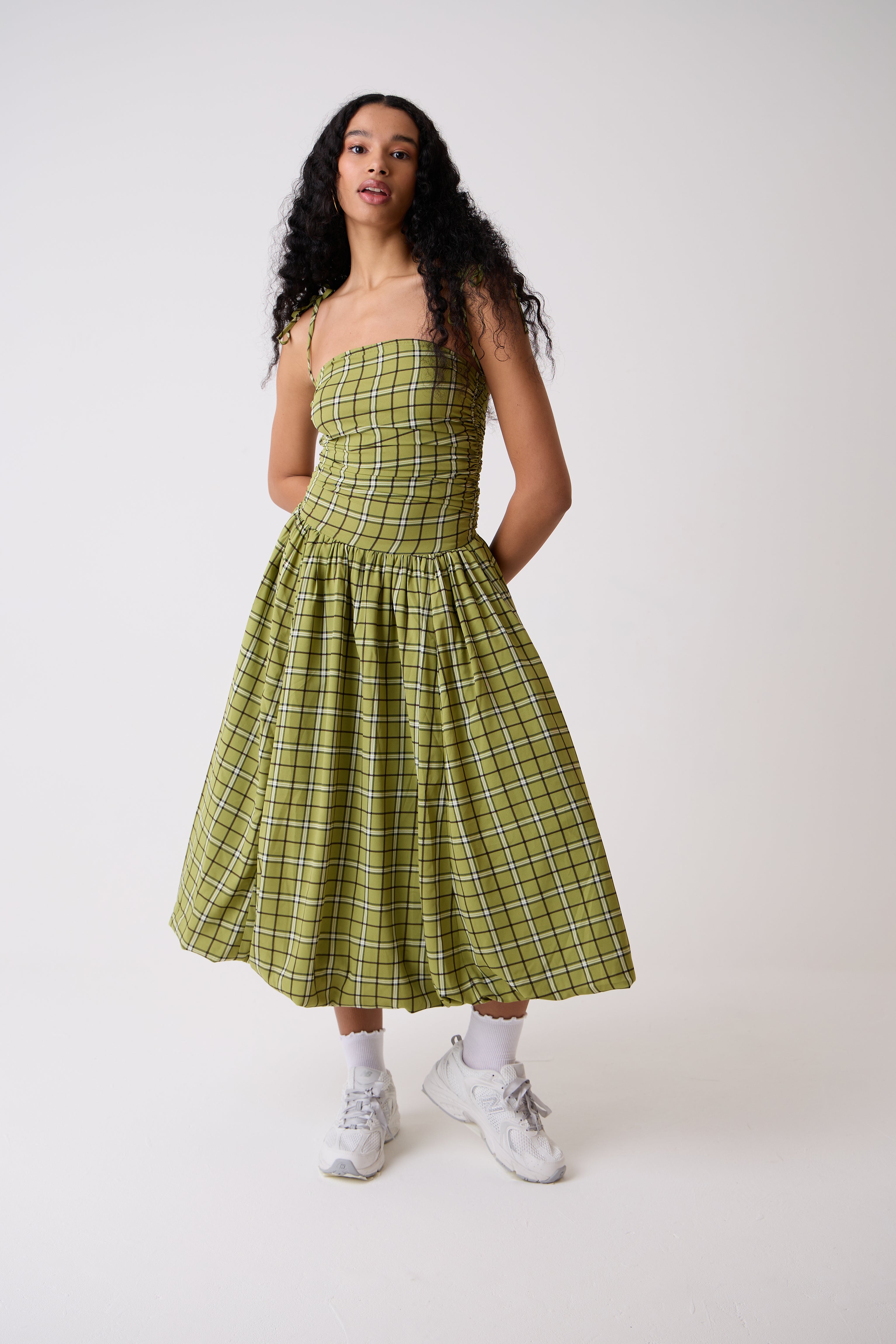Cher Alexa Green Plaid Pattern Puffball Dress