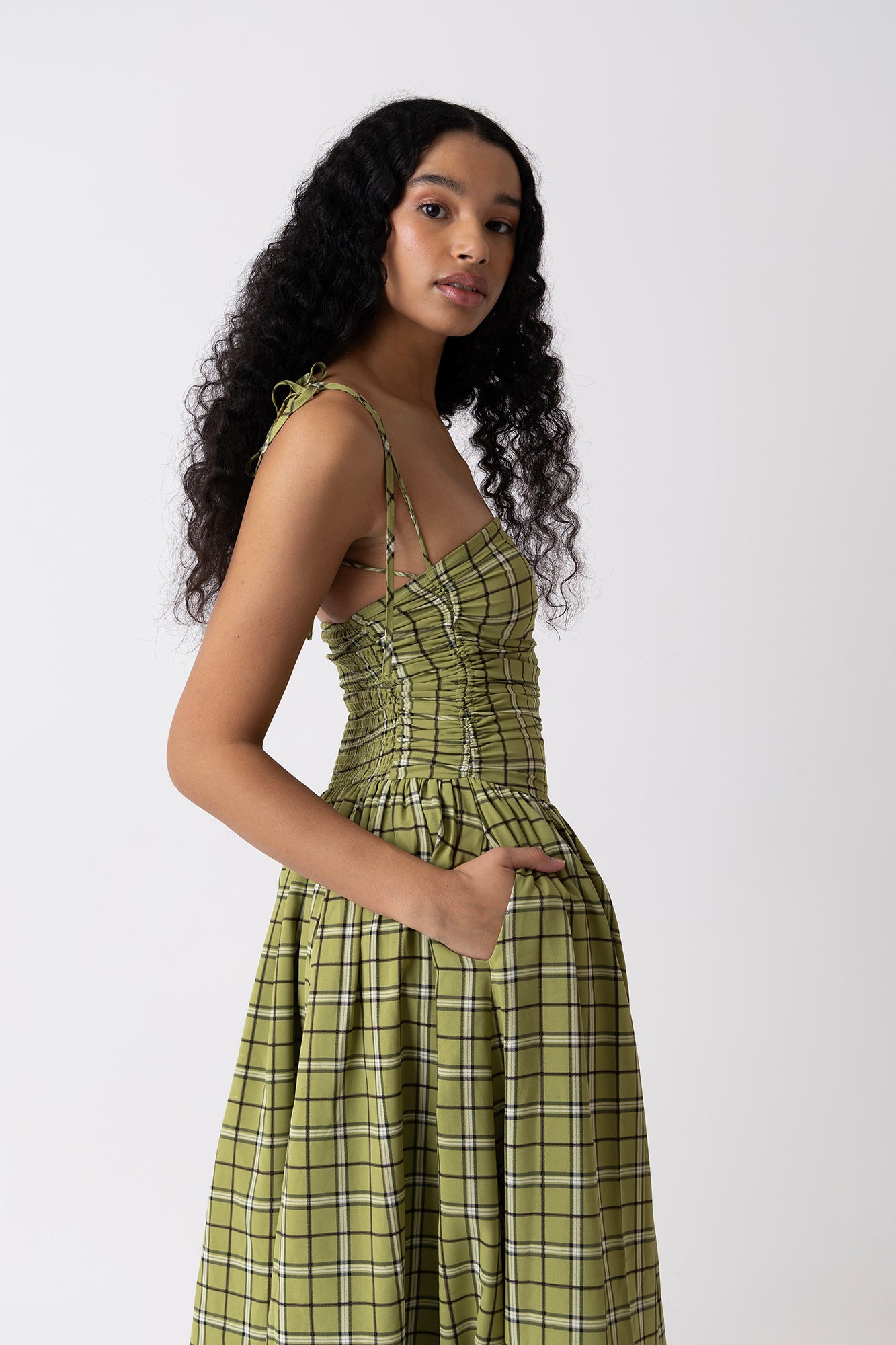 Cher Alexa Green Plaid Pattern Puffball Dress