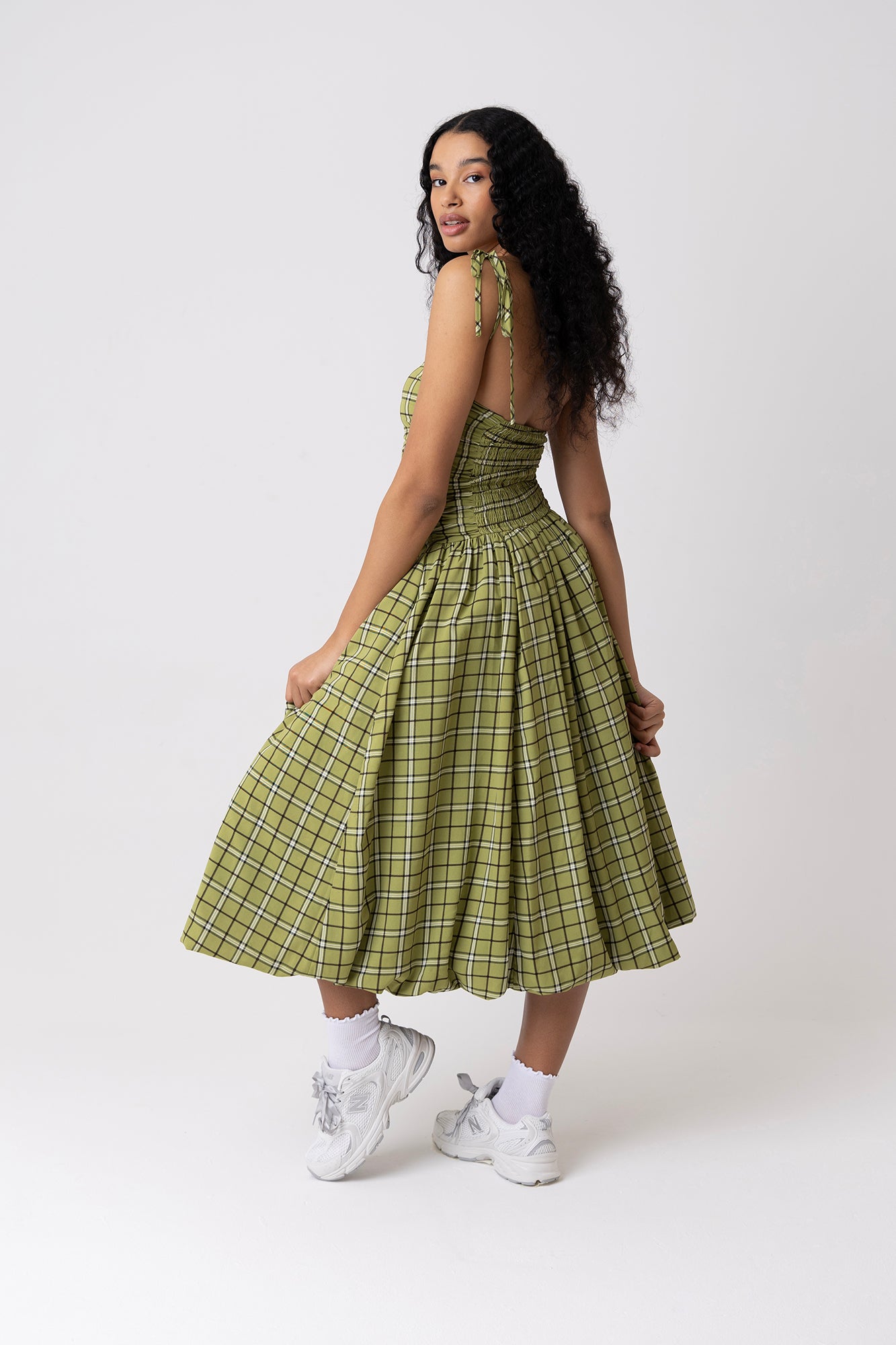 Cher Alexa Green Plaid Pattern Puffball Dress