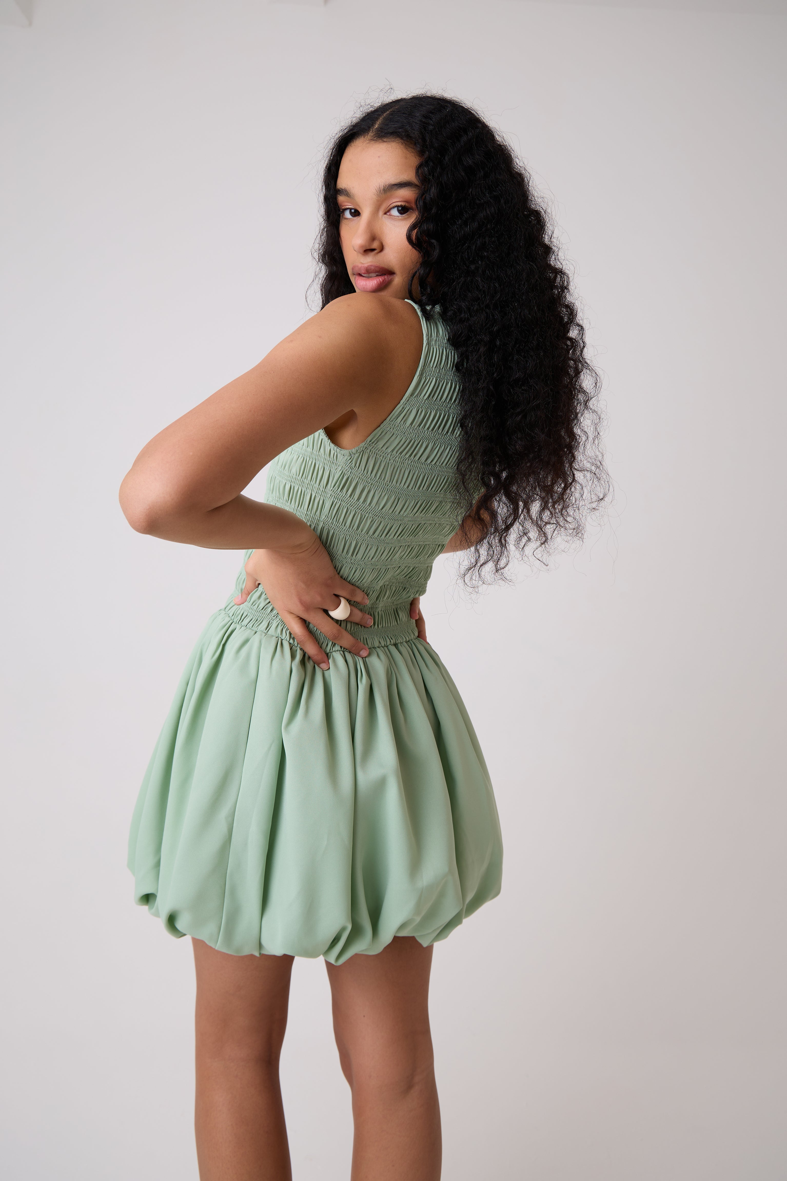 Ella Pure Cotton Mint Mini Puffball Dress