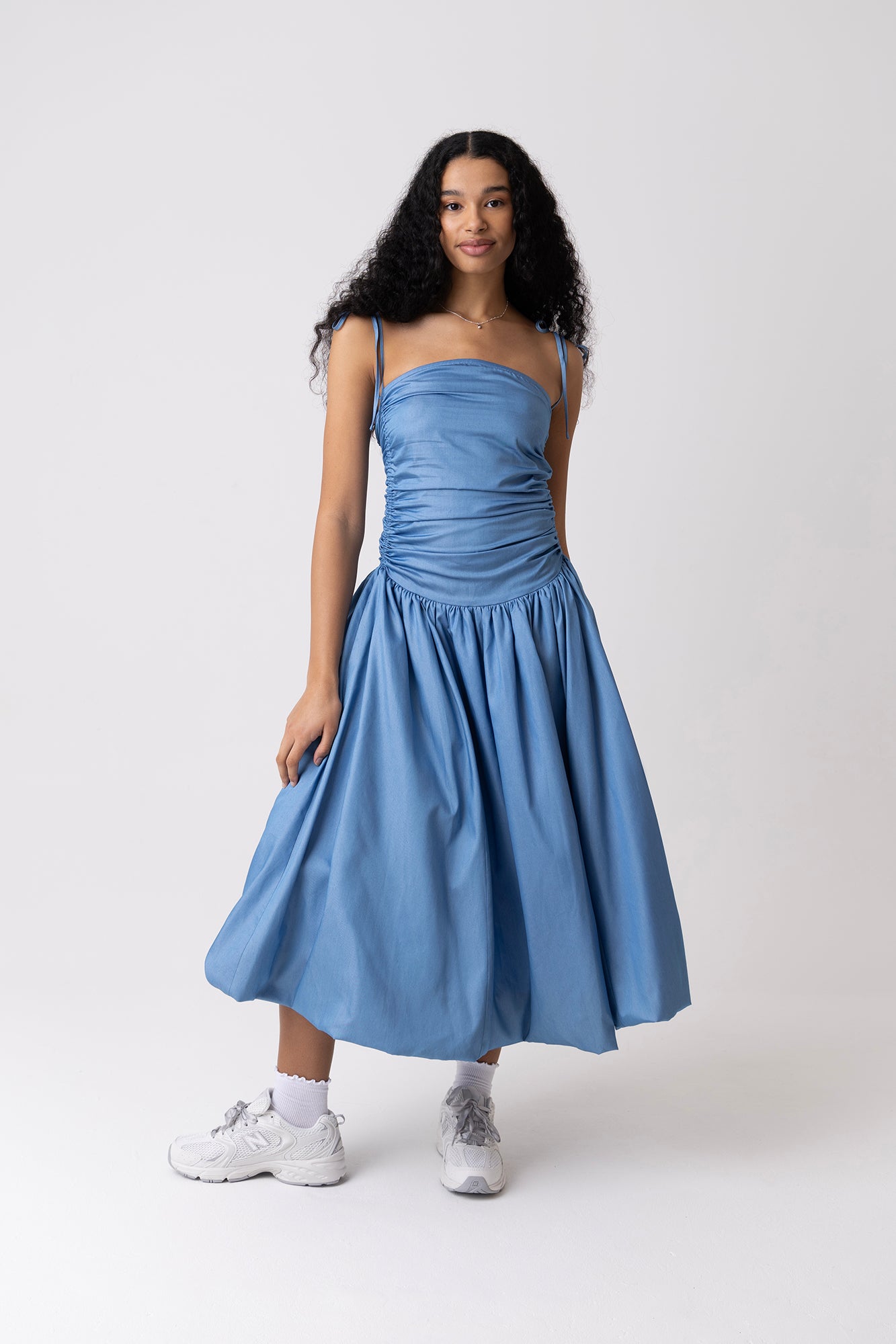 Alexa Lyocell Chambray Blue Puffball Dress