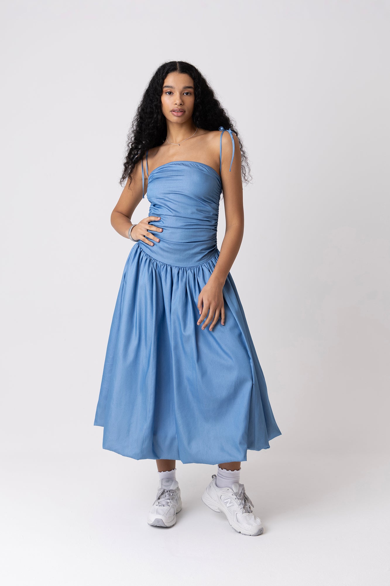 Alexa Lyocell Chambray Blue Puffball Dress
