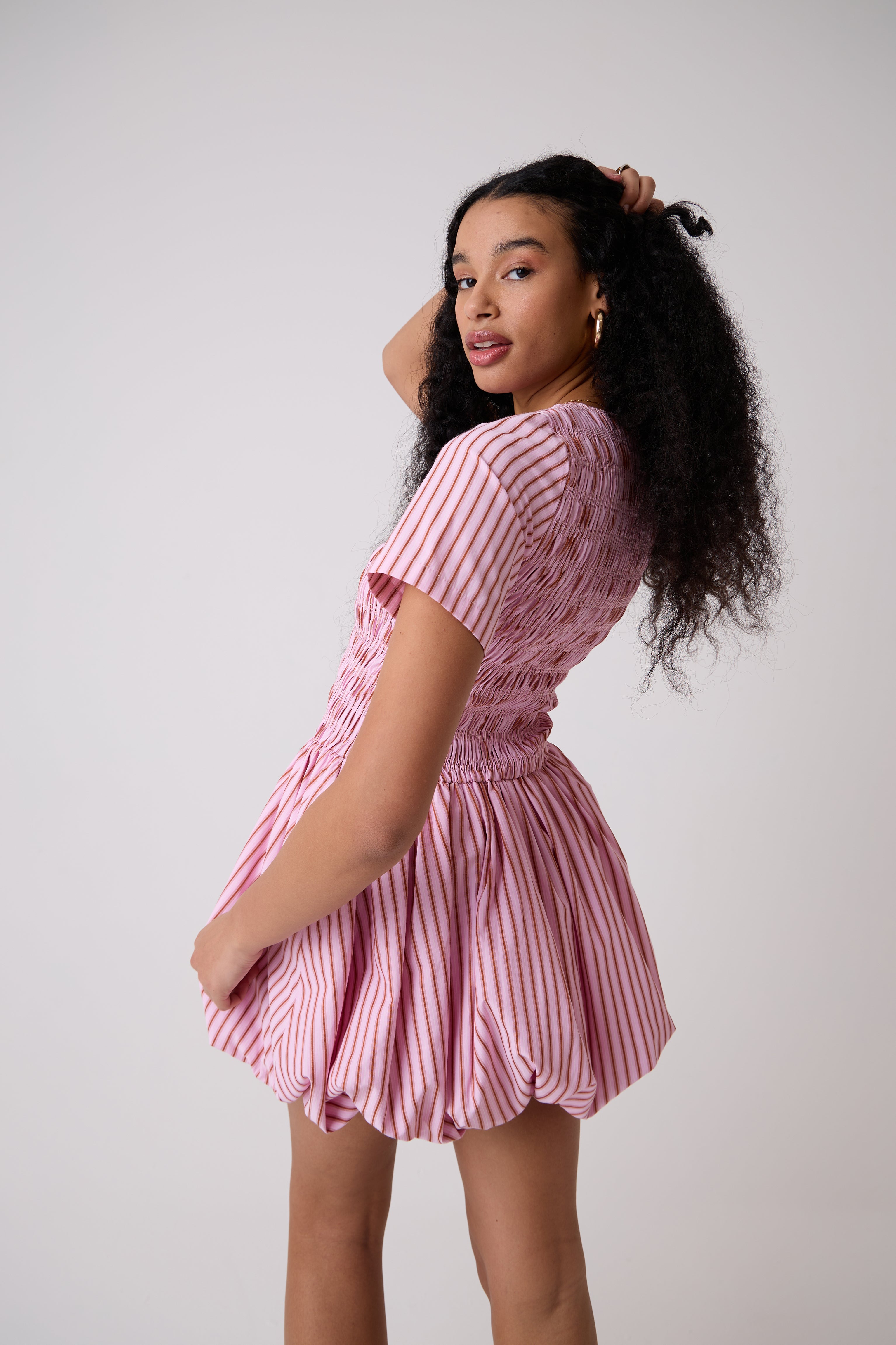 Eleanor Pure Cotton Pink Stripe Mini Puffball Dress