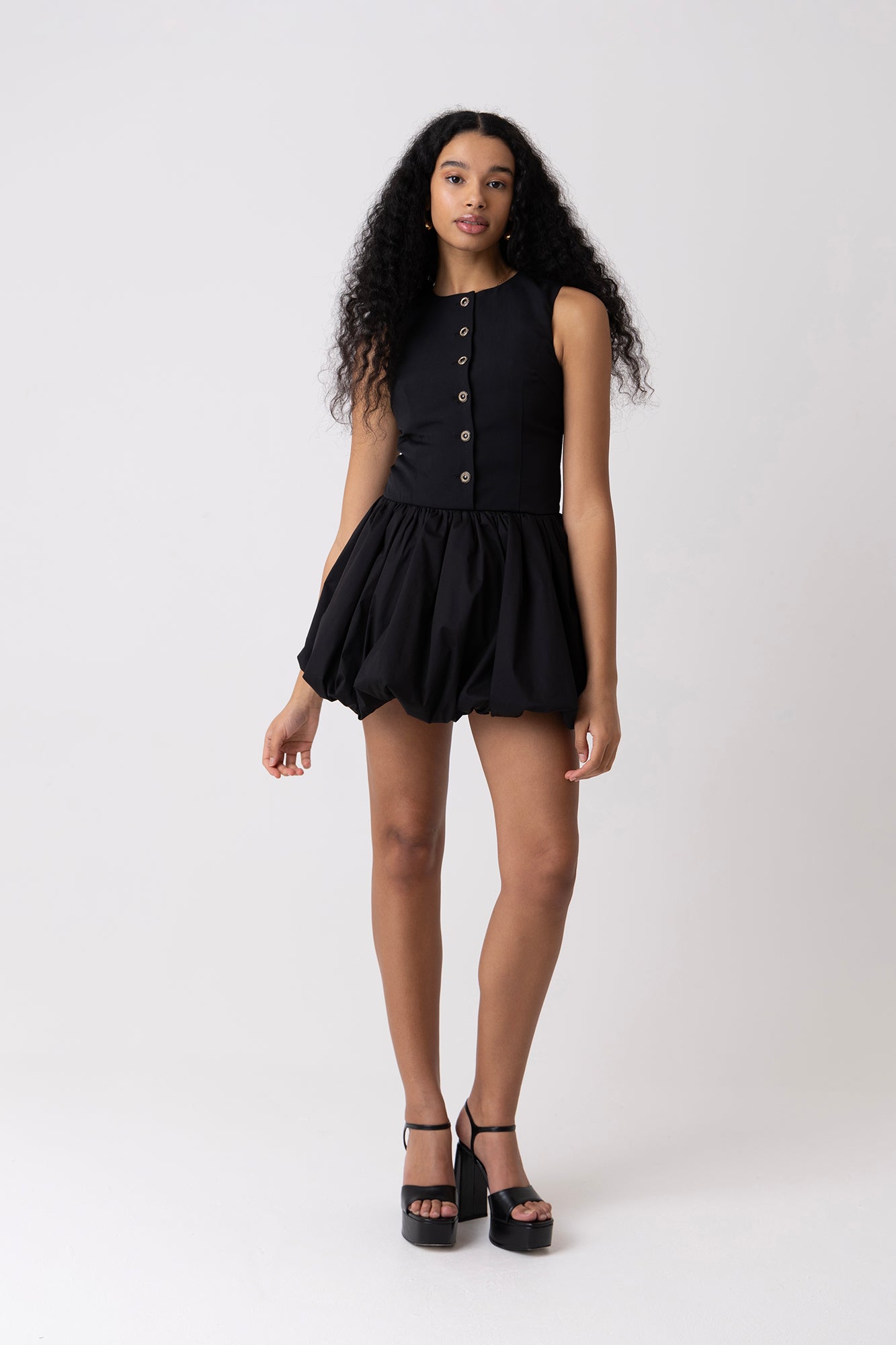 Aimee Black Tailored Mini Puffball Dress