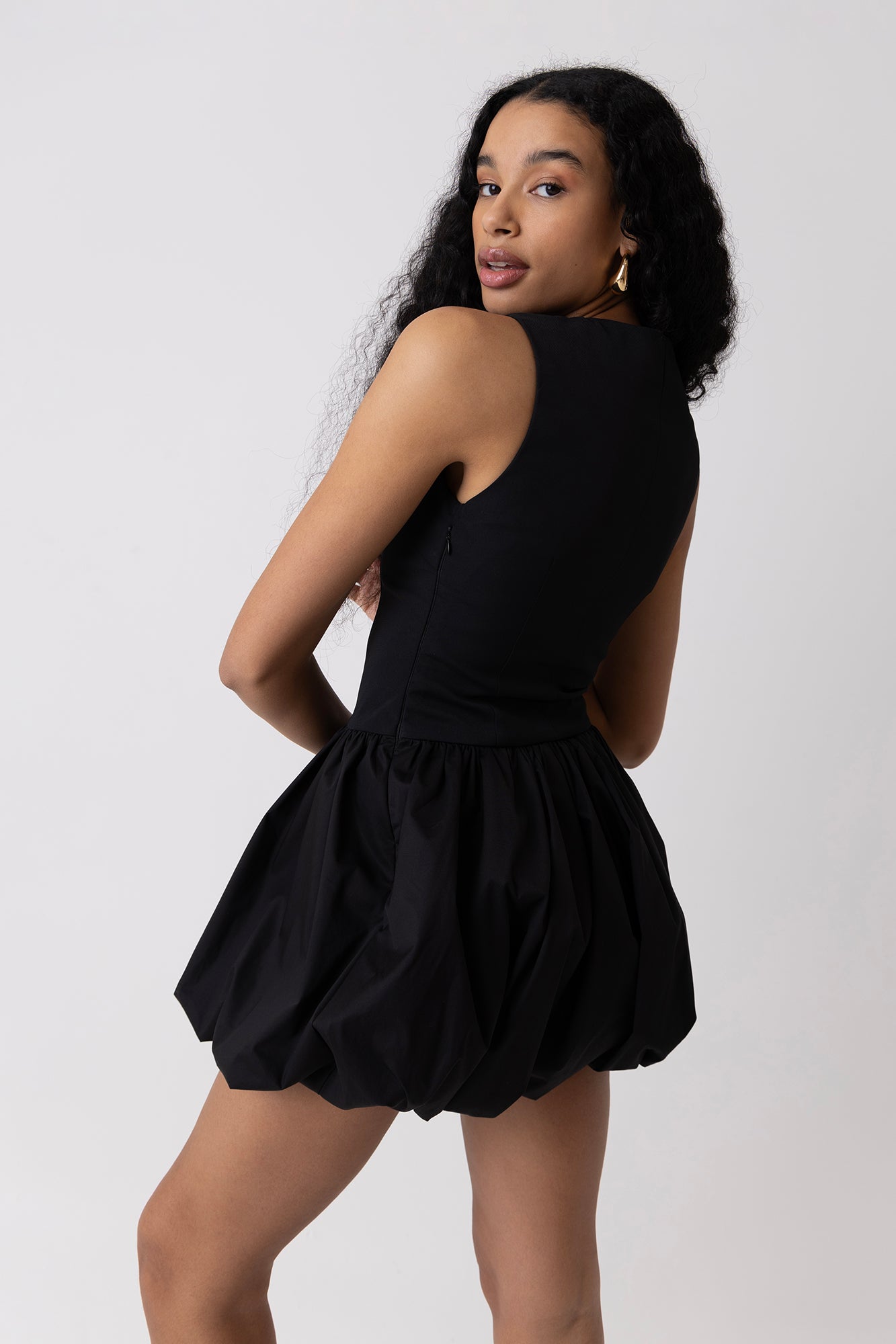 Aimee Black Tailored Mini Puffball Dress