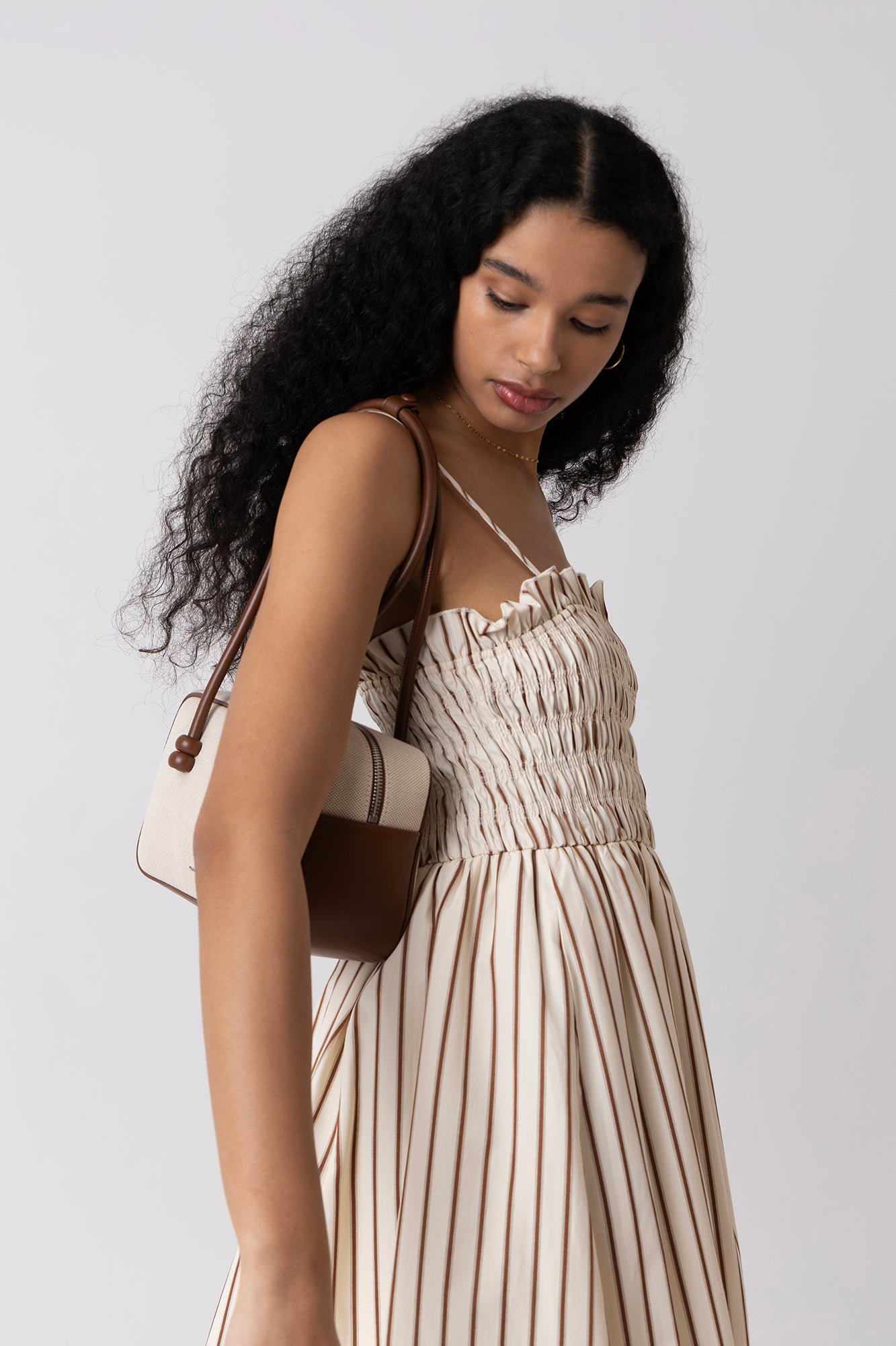 Polly Pure Cotton Beige Stripe Puffball Dress