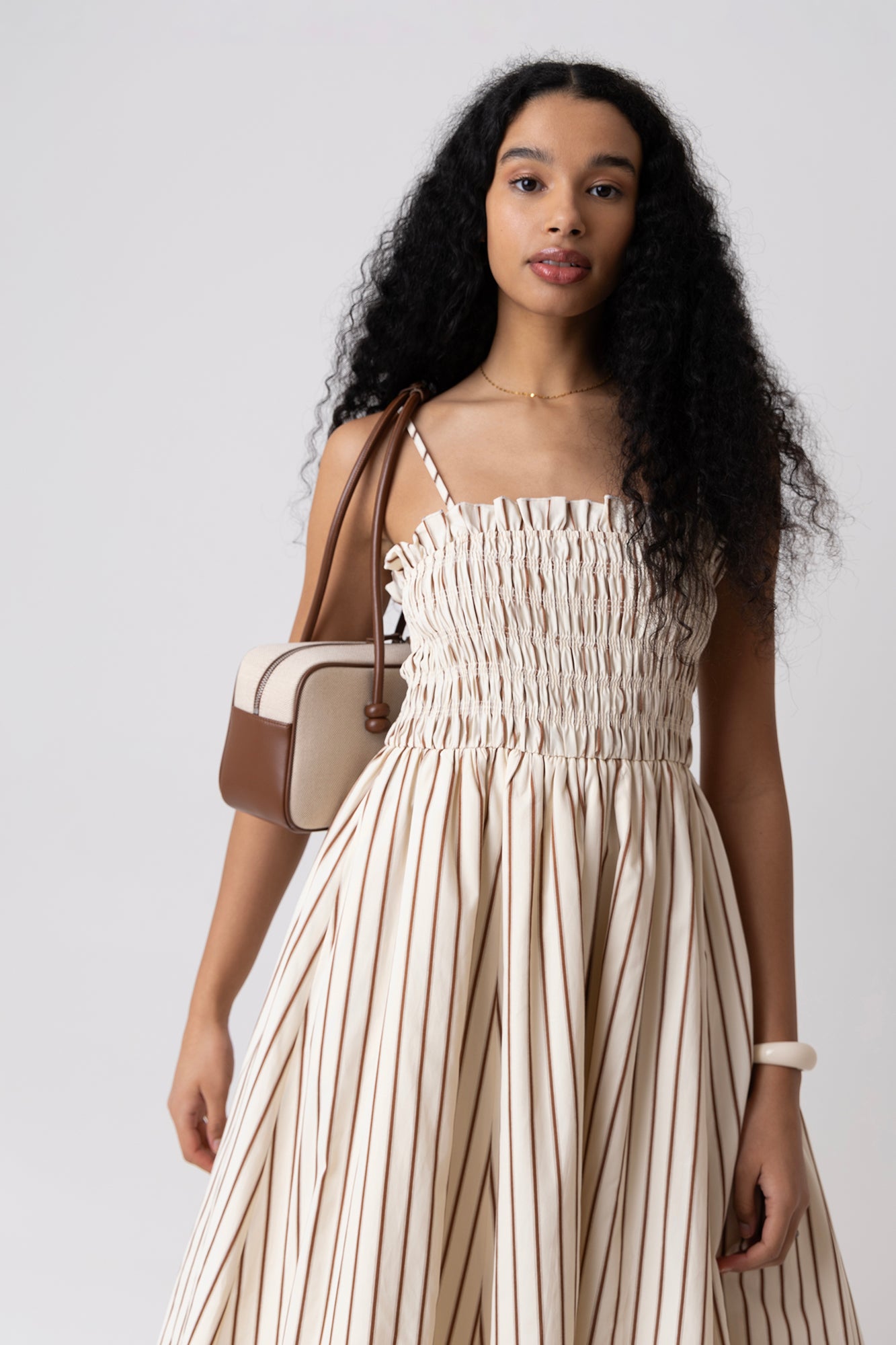 Polly Pure Cotton Beige Stripe Puffball Dress