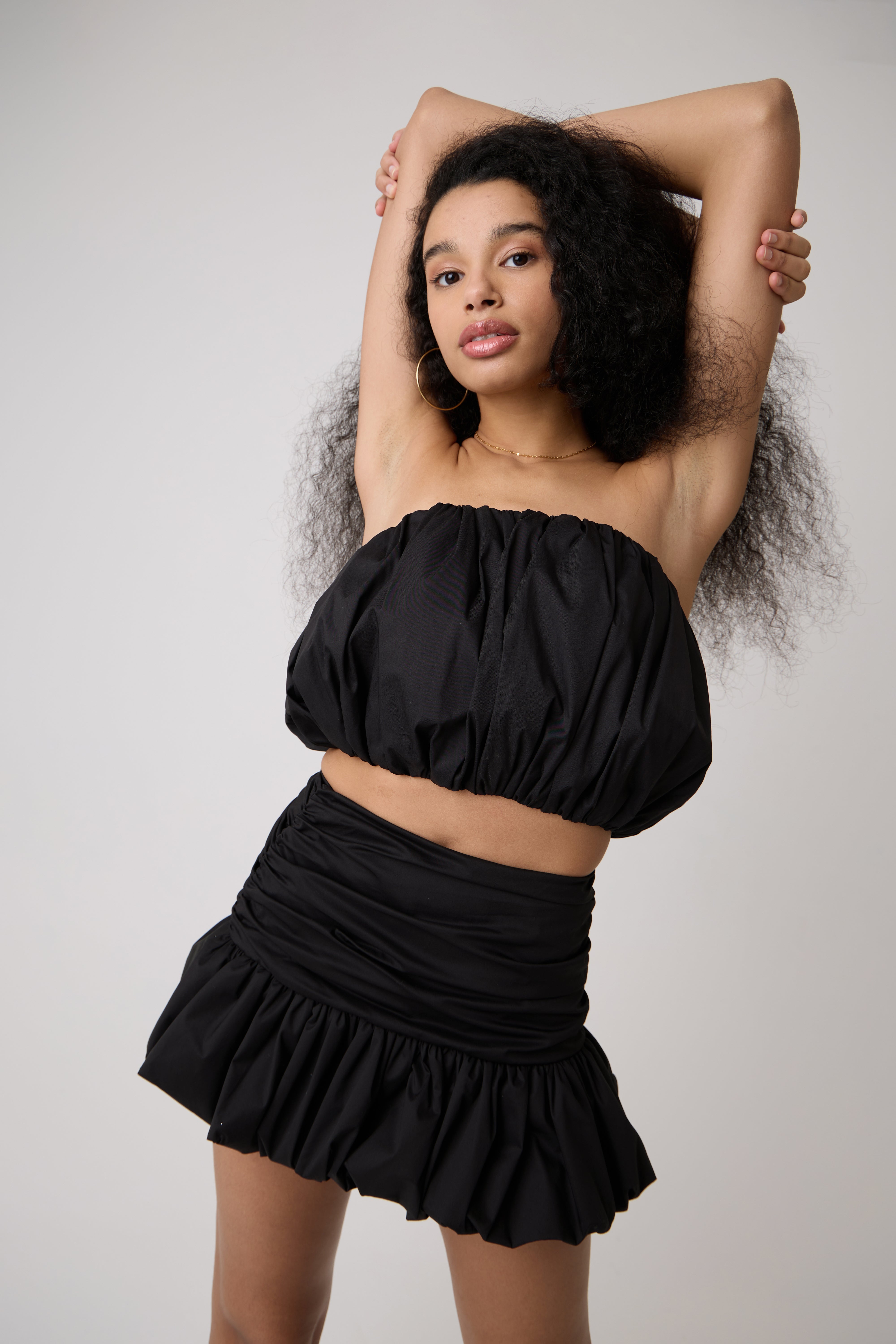 Bonnie Black Ruche Mini Skirt