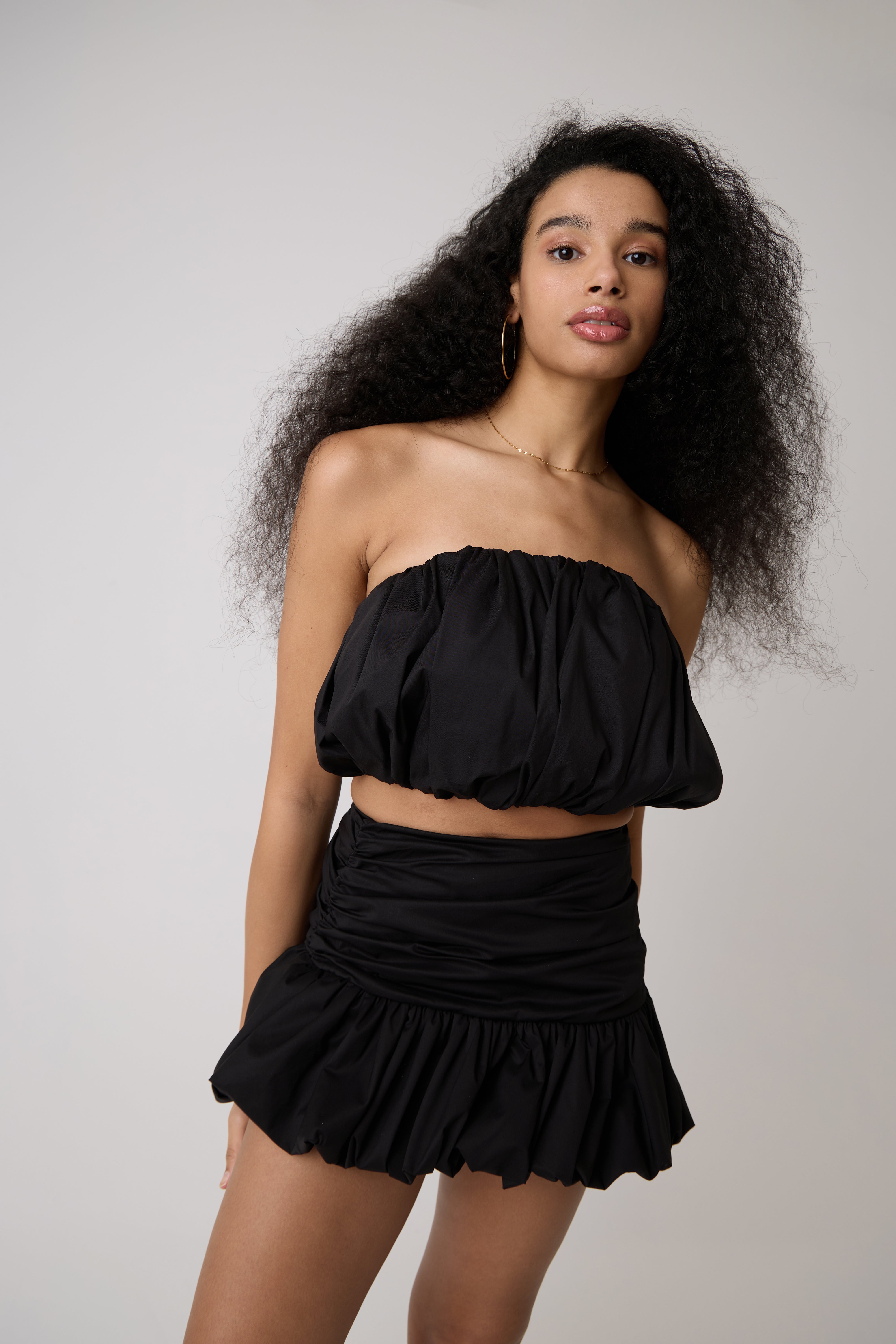 Bonnie Pure Cotton Black Ruche Mini Skirt
