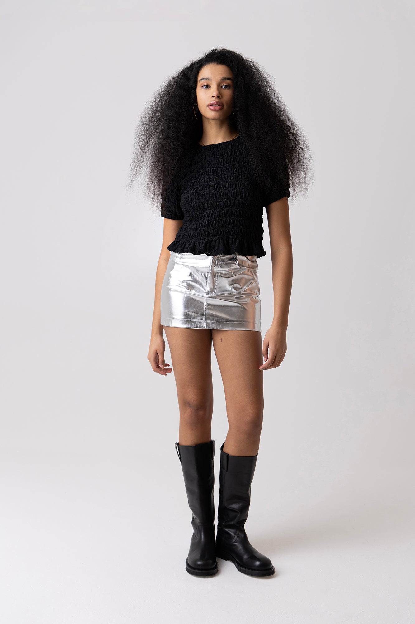 Eliza Black Lace Shirred Top