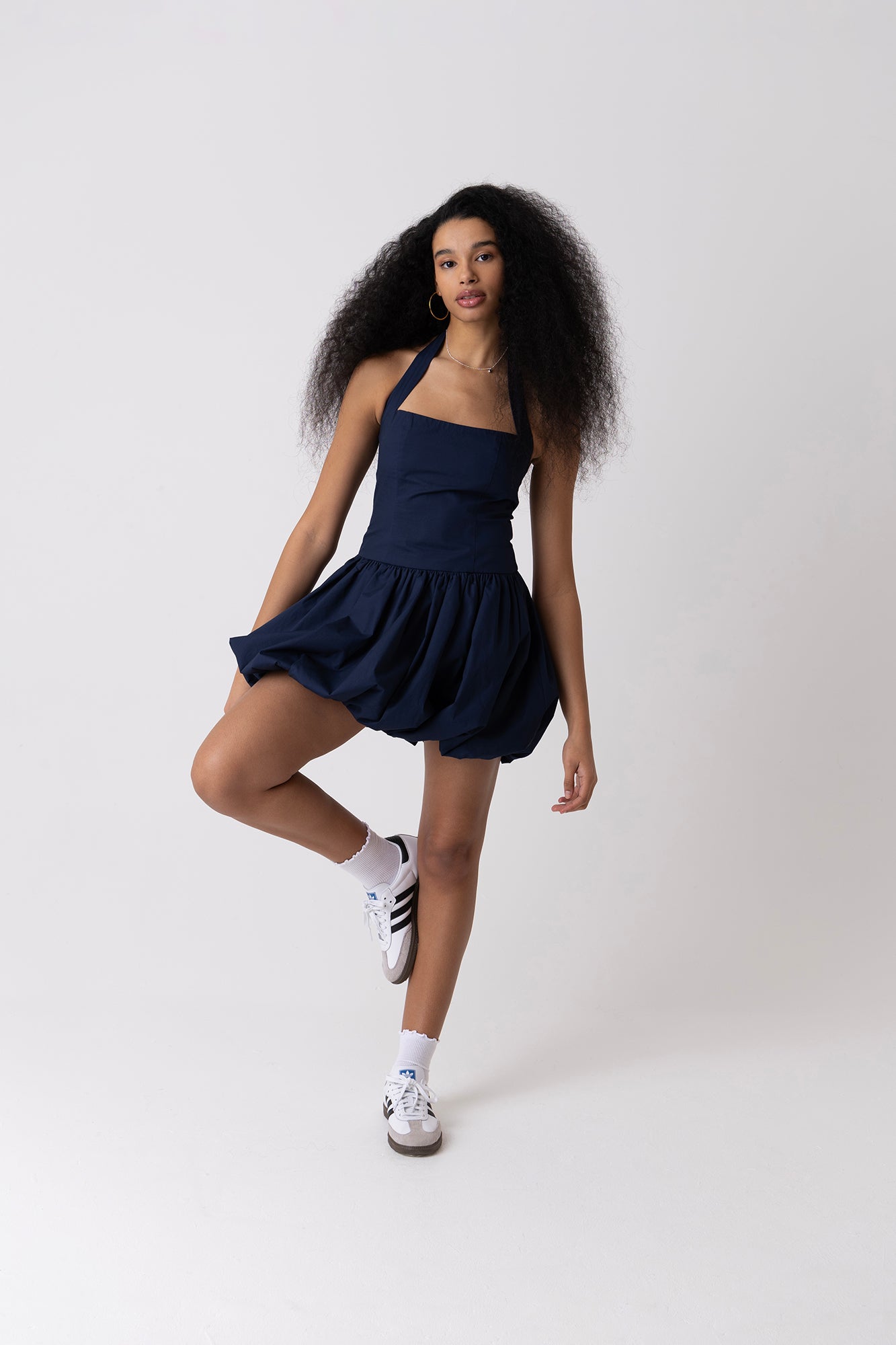 Navy Halterneck Mini Puffball Dress