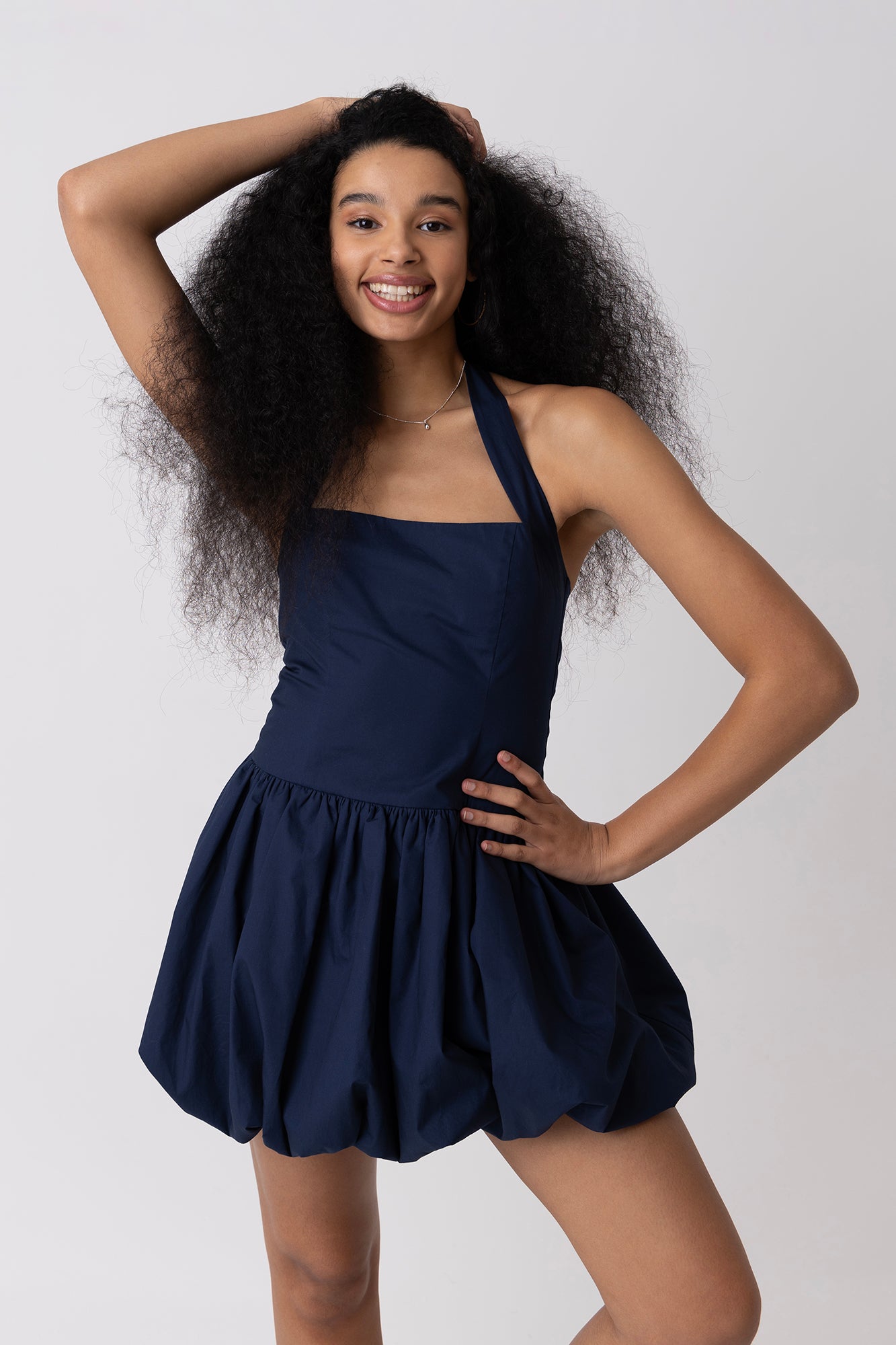 Navy Pure Cotton Halterneck Mini Puffball Dress