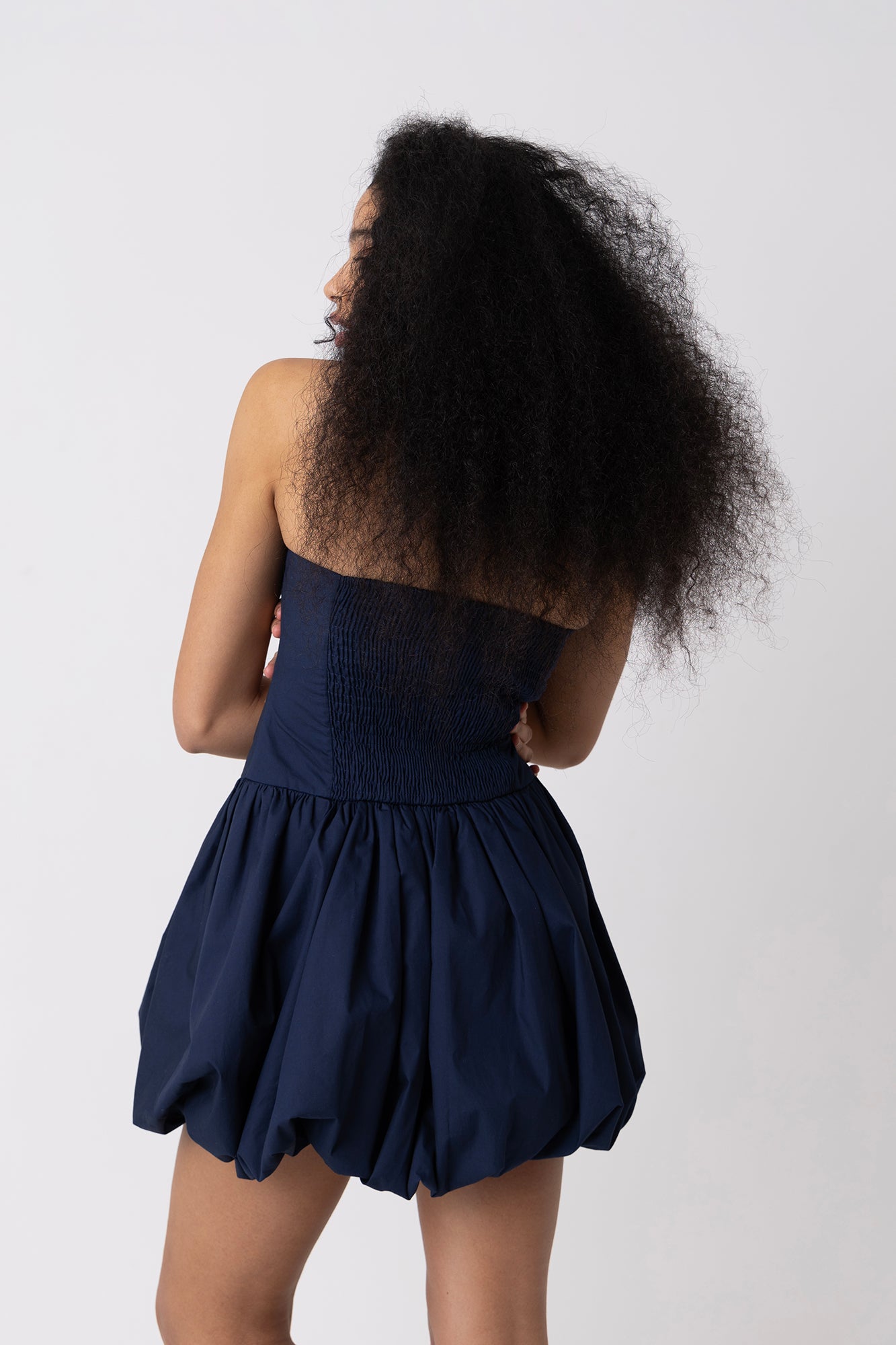 Navy Pure Cotton Halterneck Mini Puffball Dress