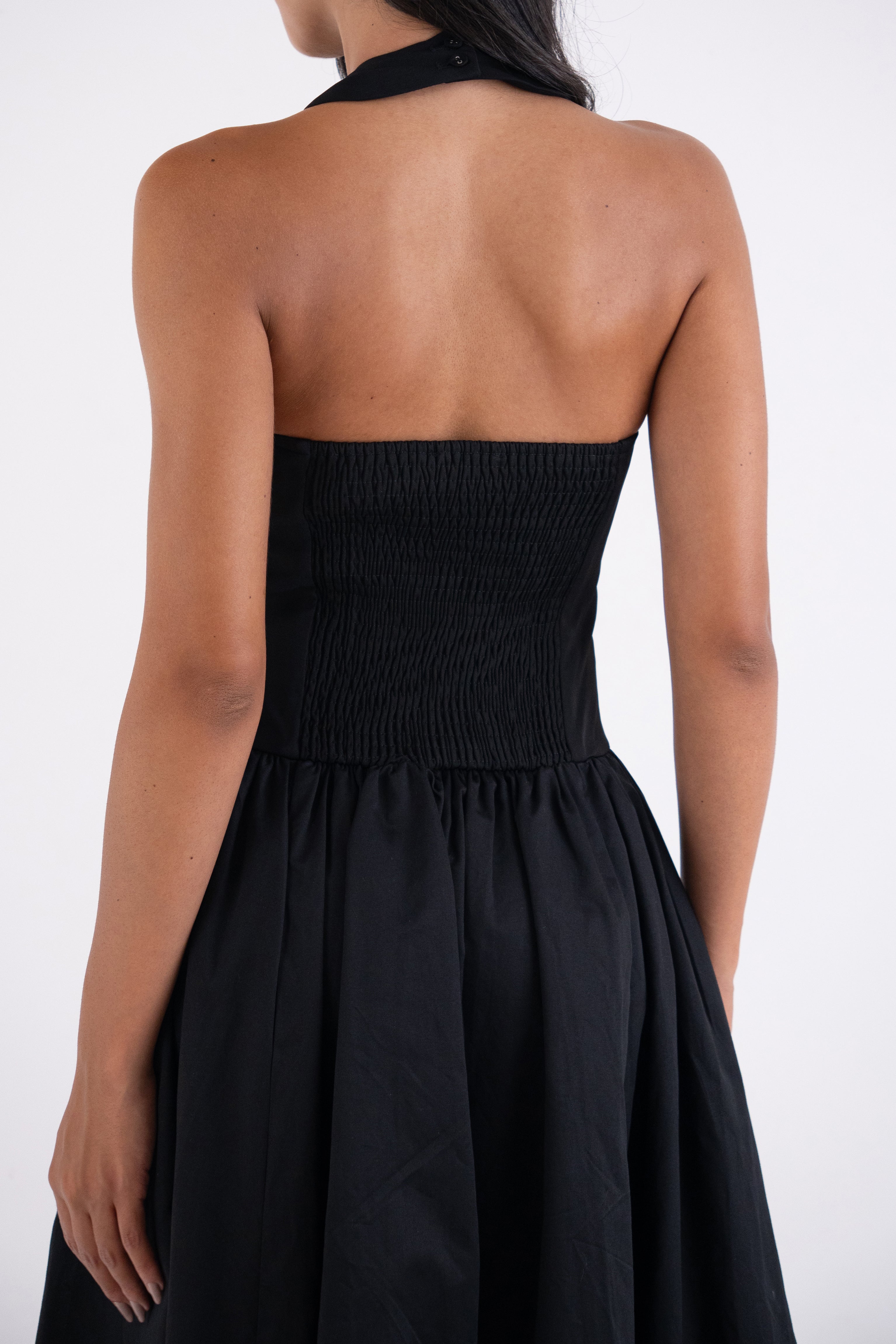 Garcelle Rich Cotton Black Halterneck Midi Dress