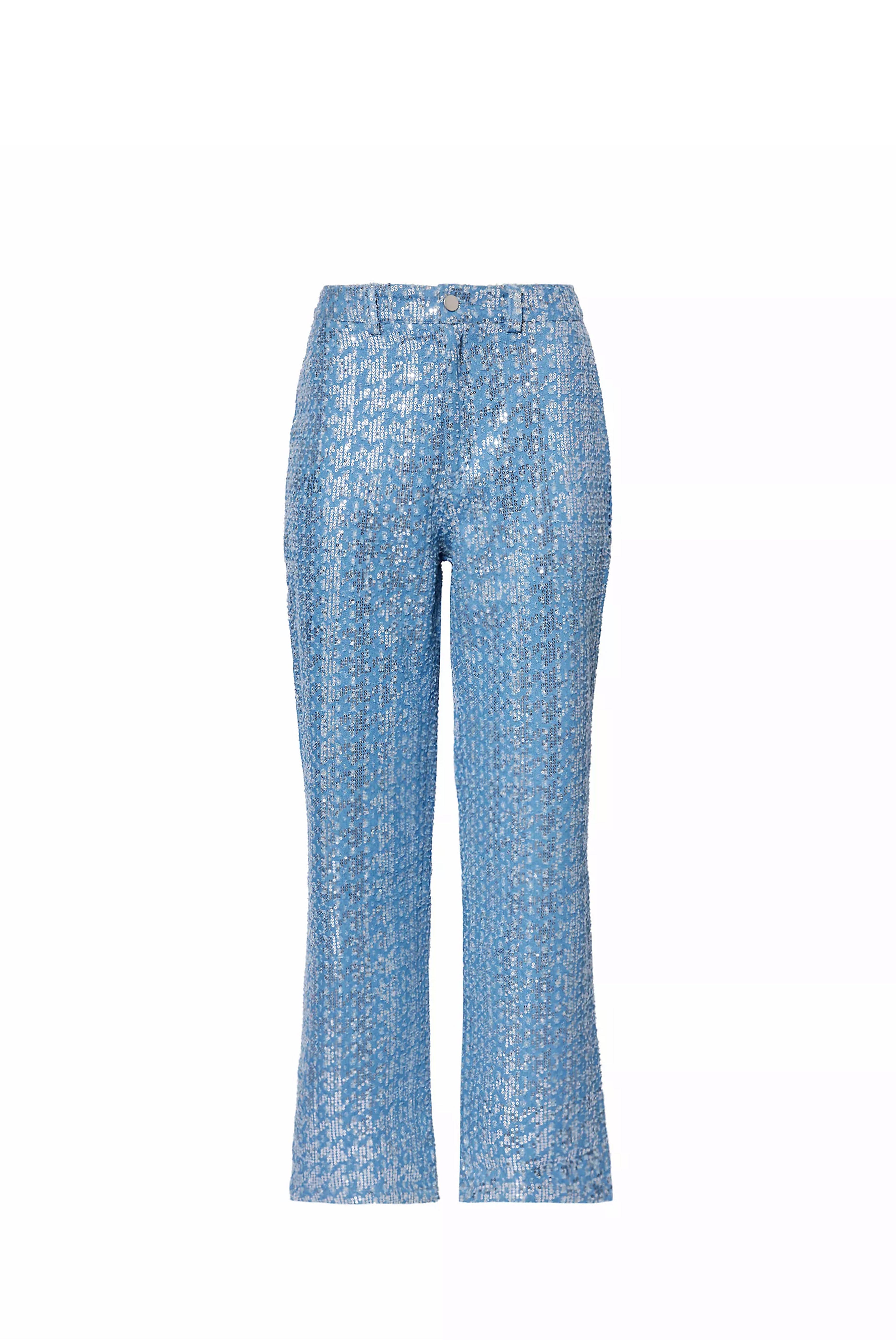 Bambi Rich Cotton Sequin Embellished Denim Trousers