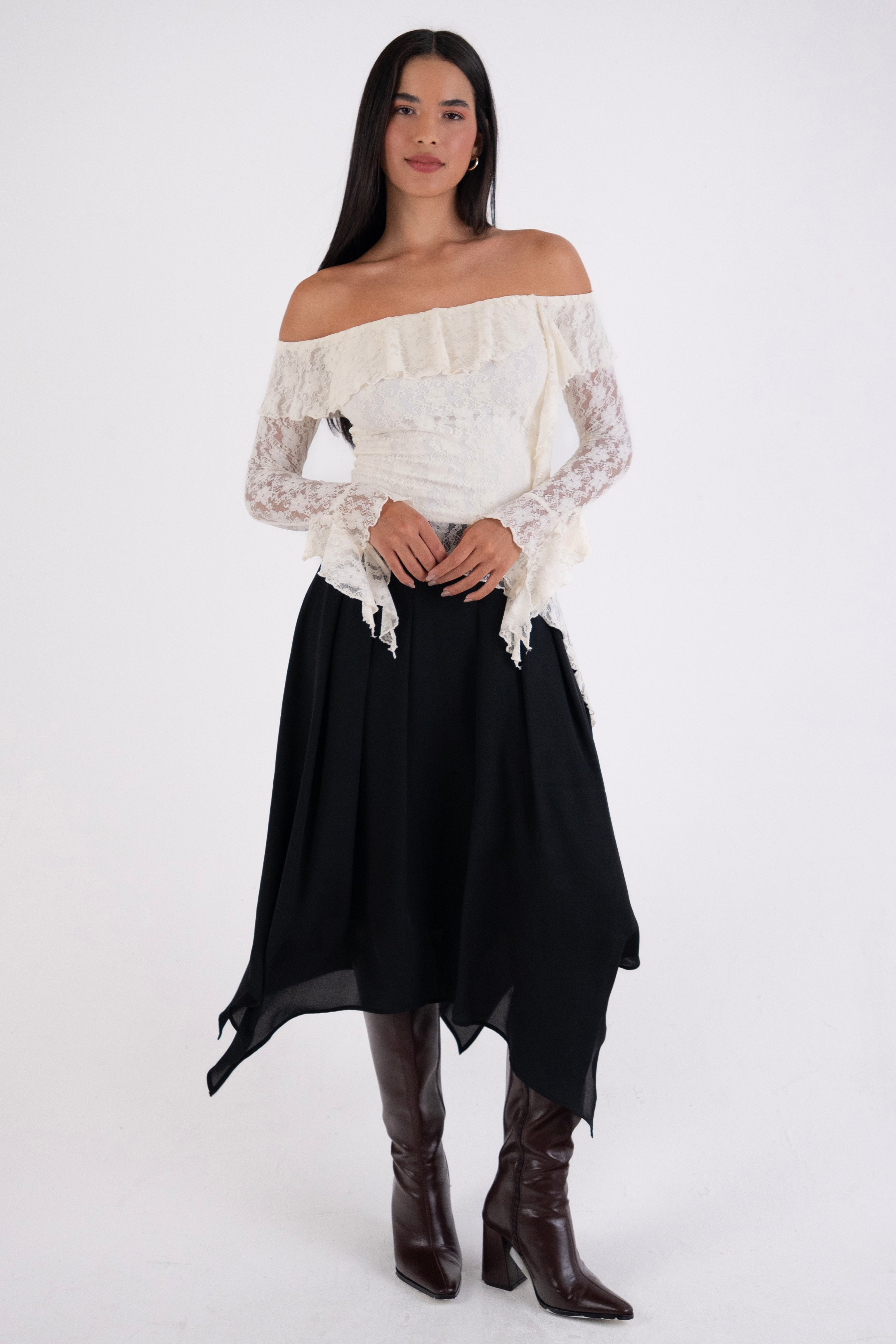 Billie Cream Floral Lace Off-Shoulder Top