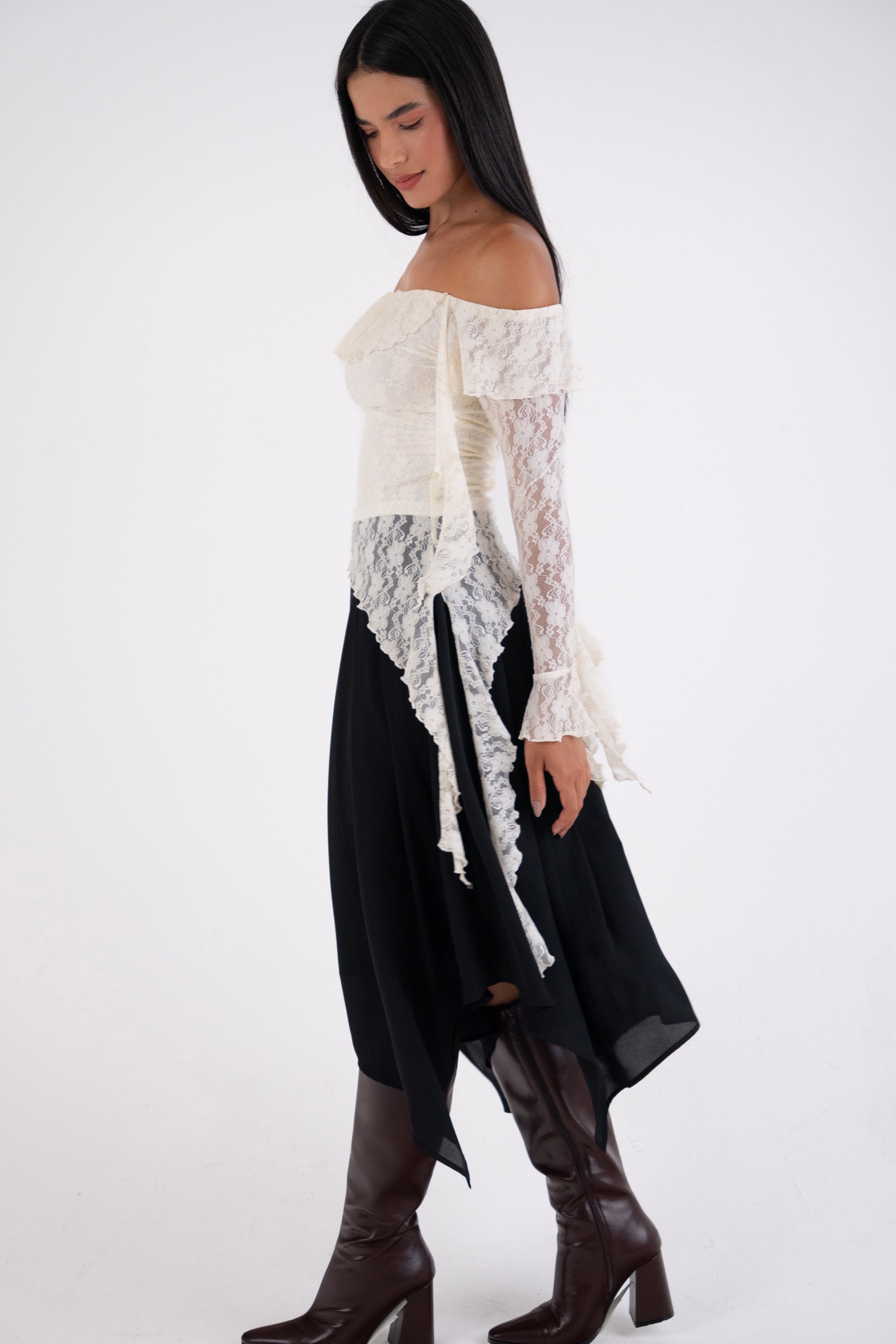 Billie Cream Floral Lace Off-Shoulder Top