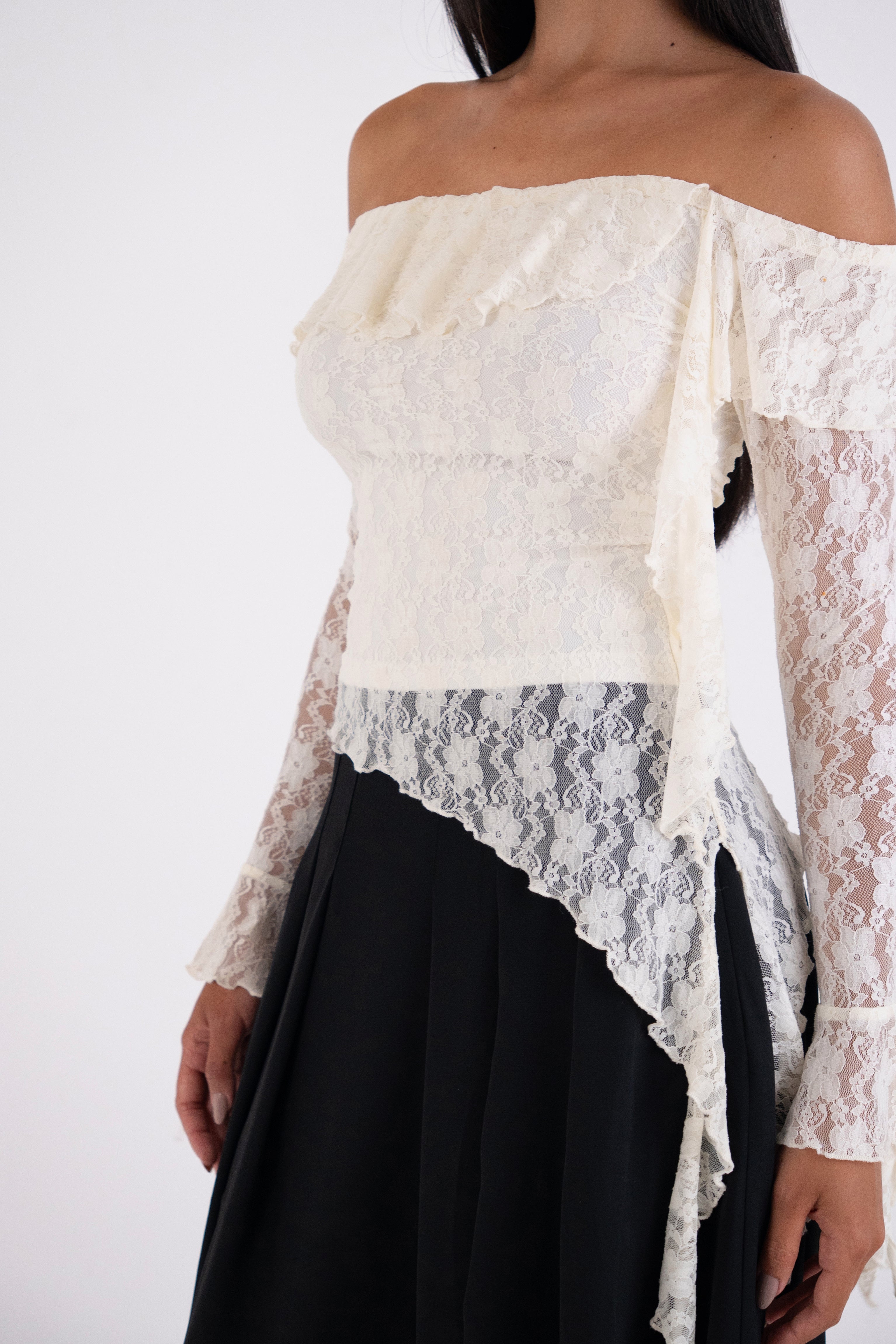 Billie Cream Floral Lace Off-Shoulder Top