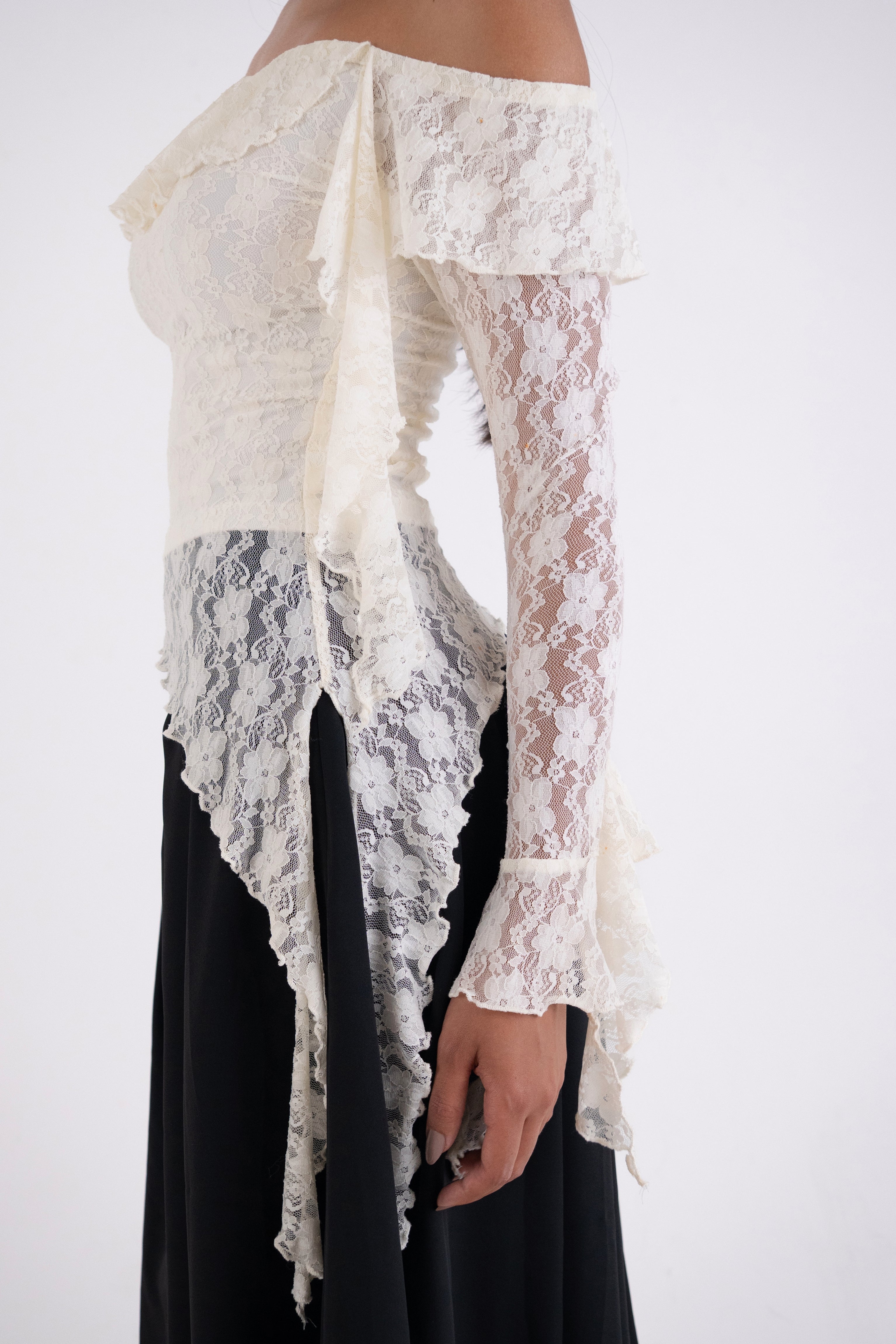 Billie Cream Floral Lace Off-Shoulder Top