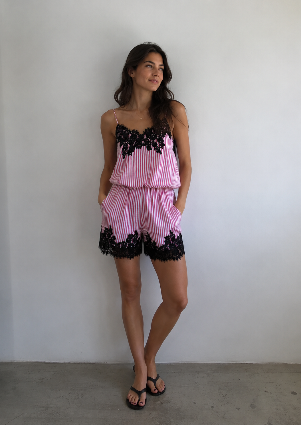 Palma Pink Satin Lace Playsuit