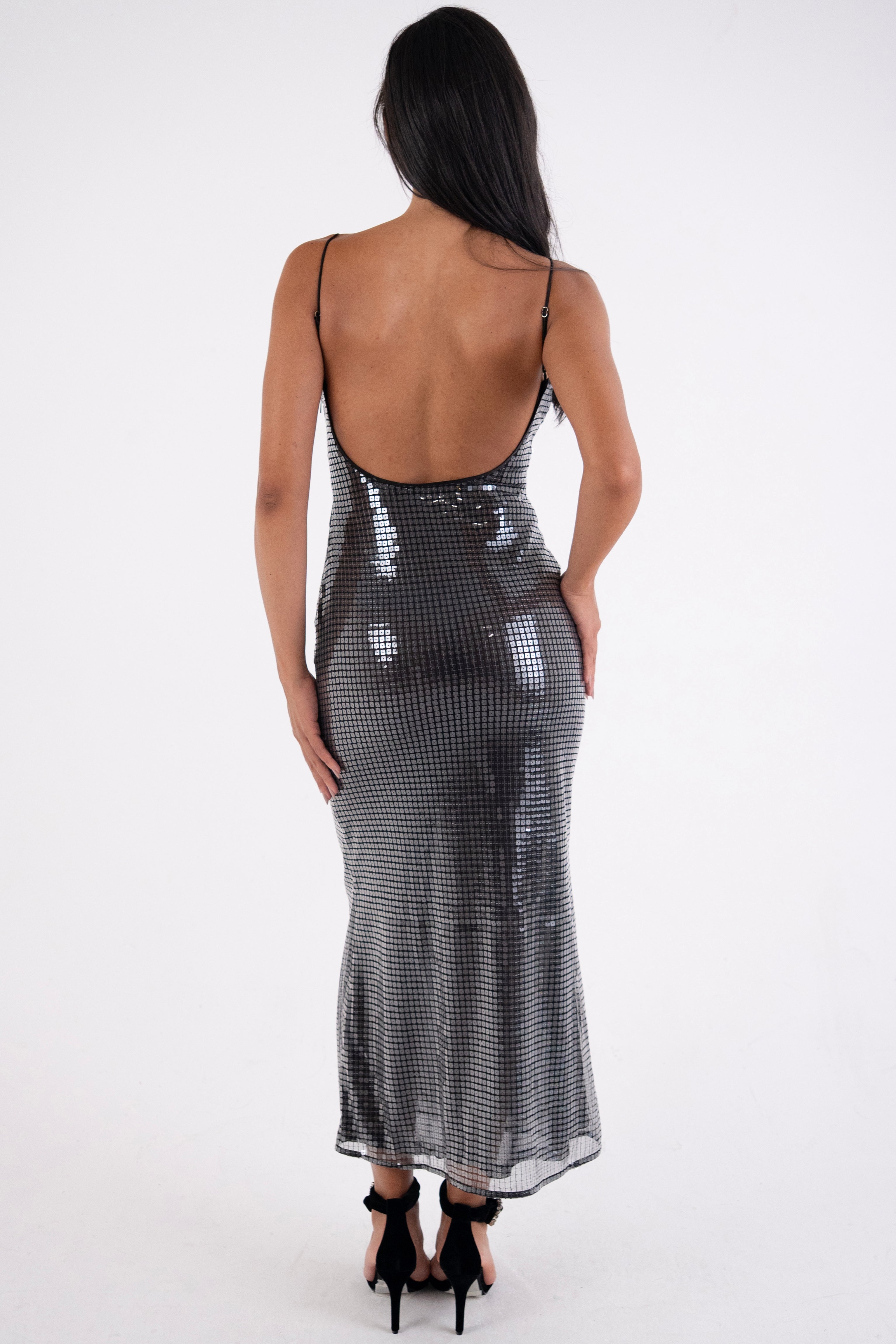 Patti Square Sequin Scoopback Maxi Dress