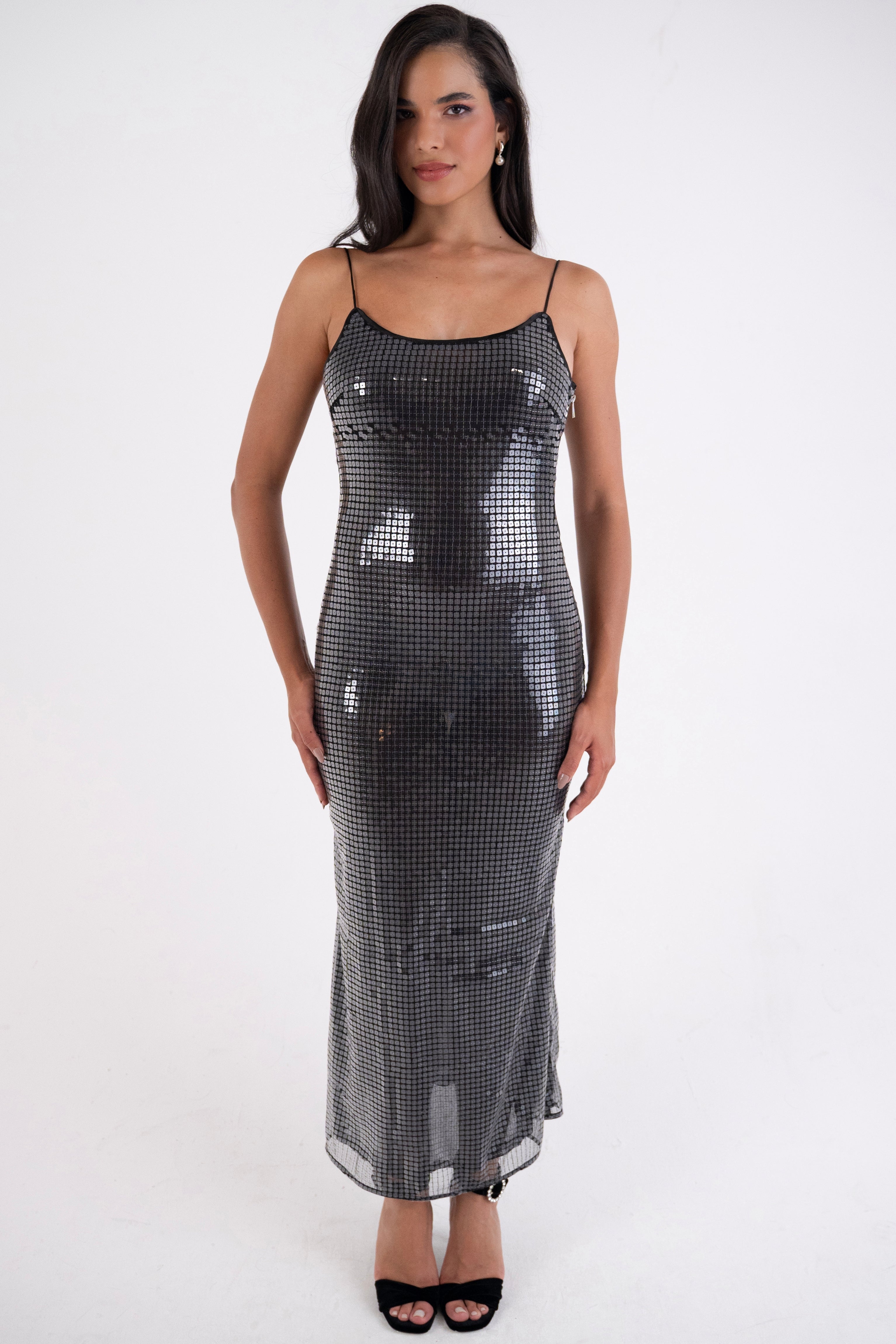 Patti Square Sequin Scoopback Maxi Dress