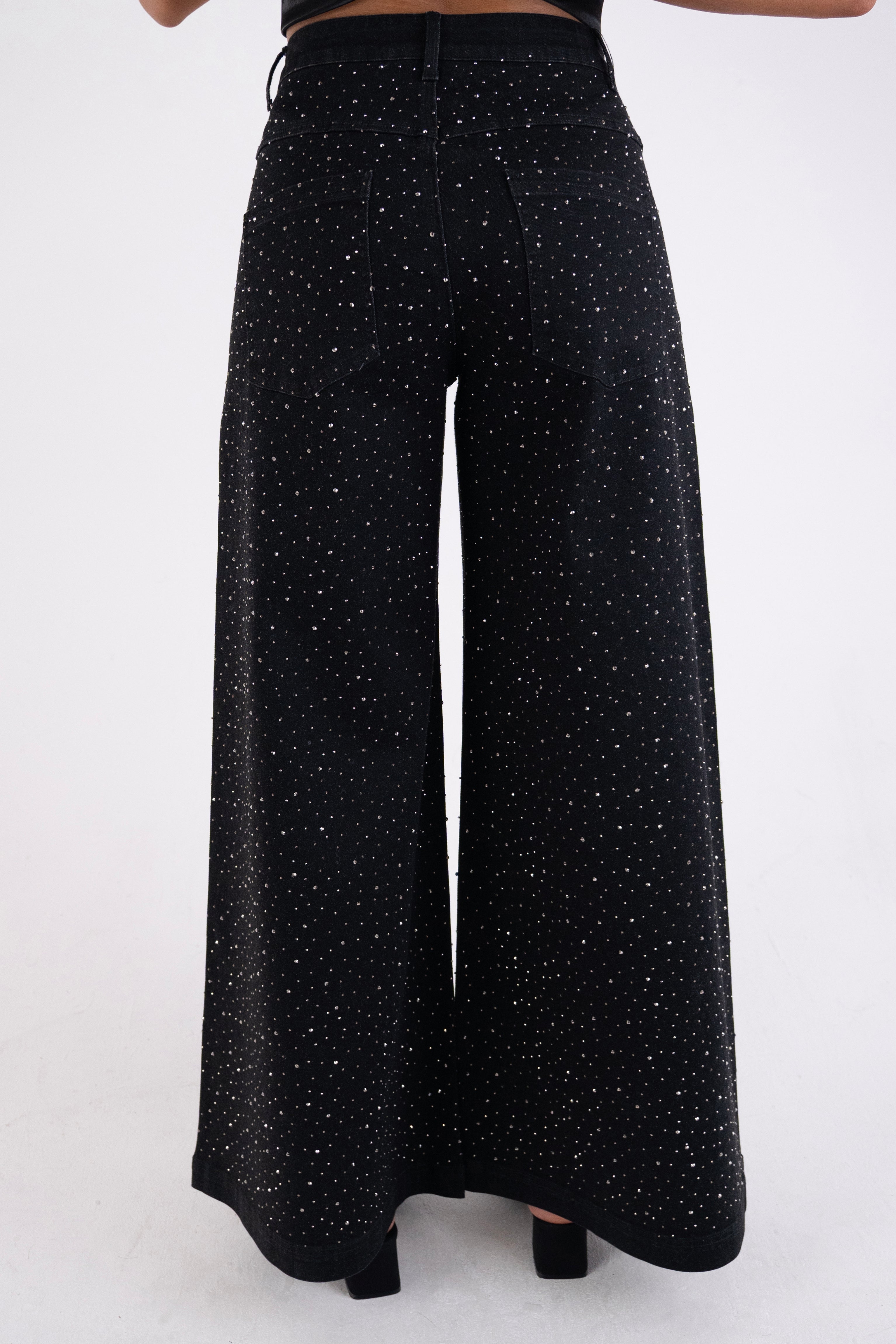 Demi Rich Cotton Black Diamante Flare Jeans