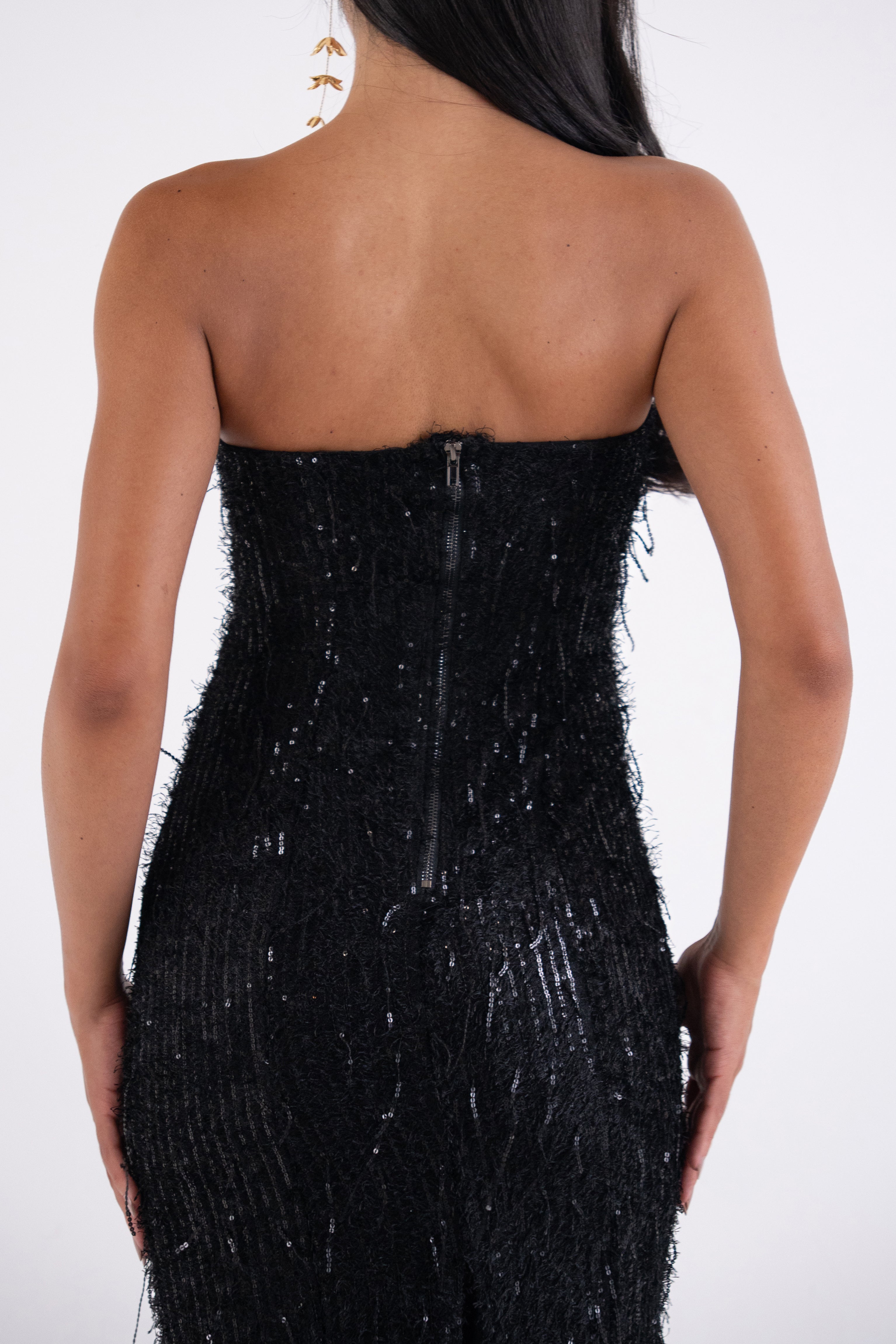 Uma Black Fringe Sequin Maxi Dress