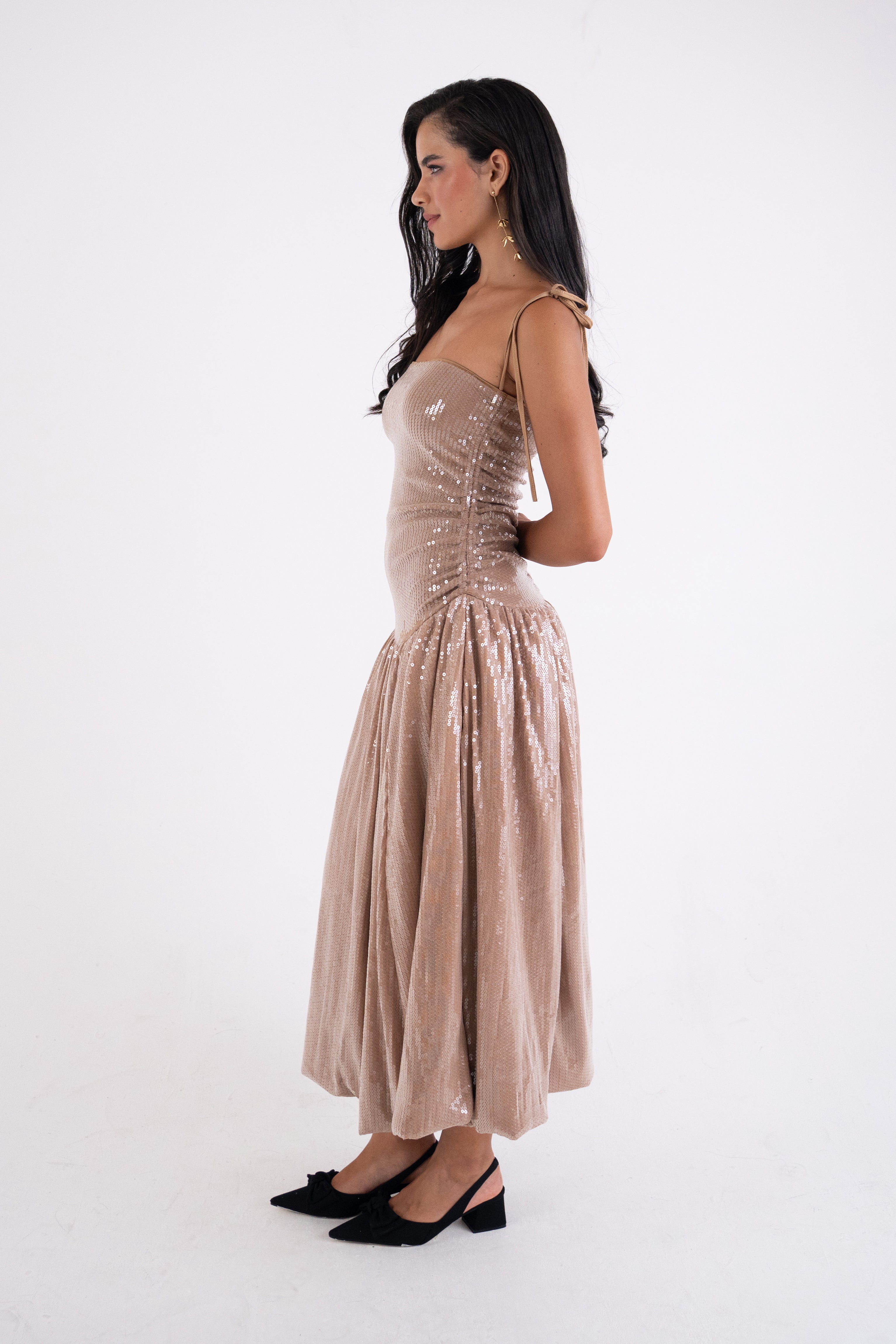 Alexa Champagne Sequin Puffball Dress