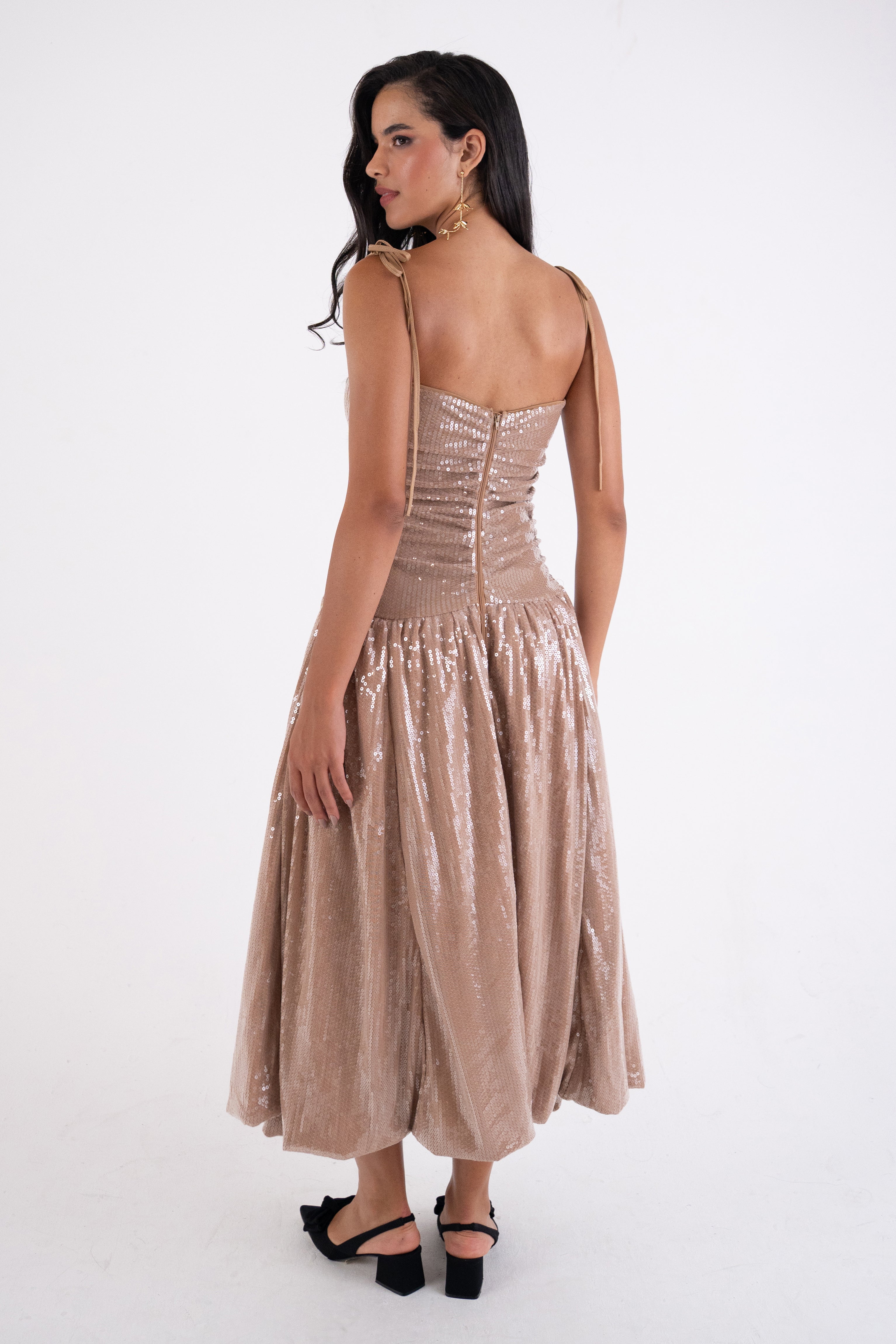 Alexa Champagne Sequin Puffball Dress