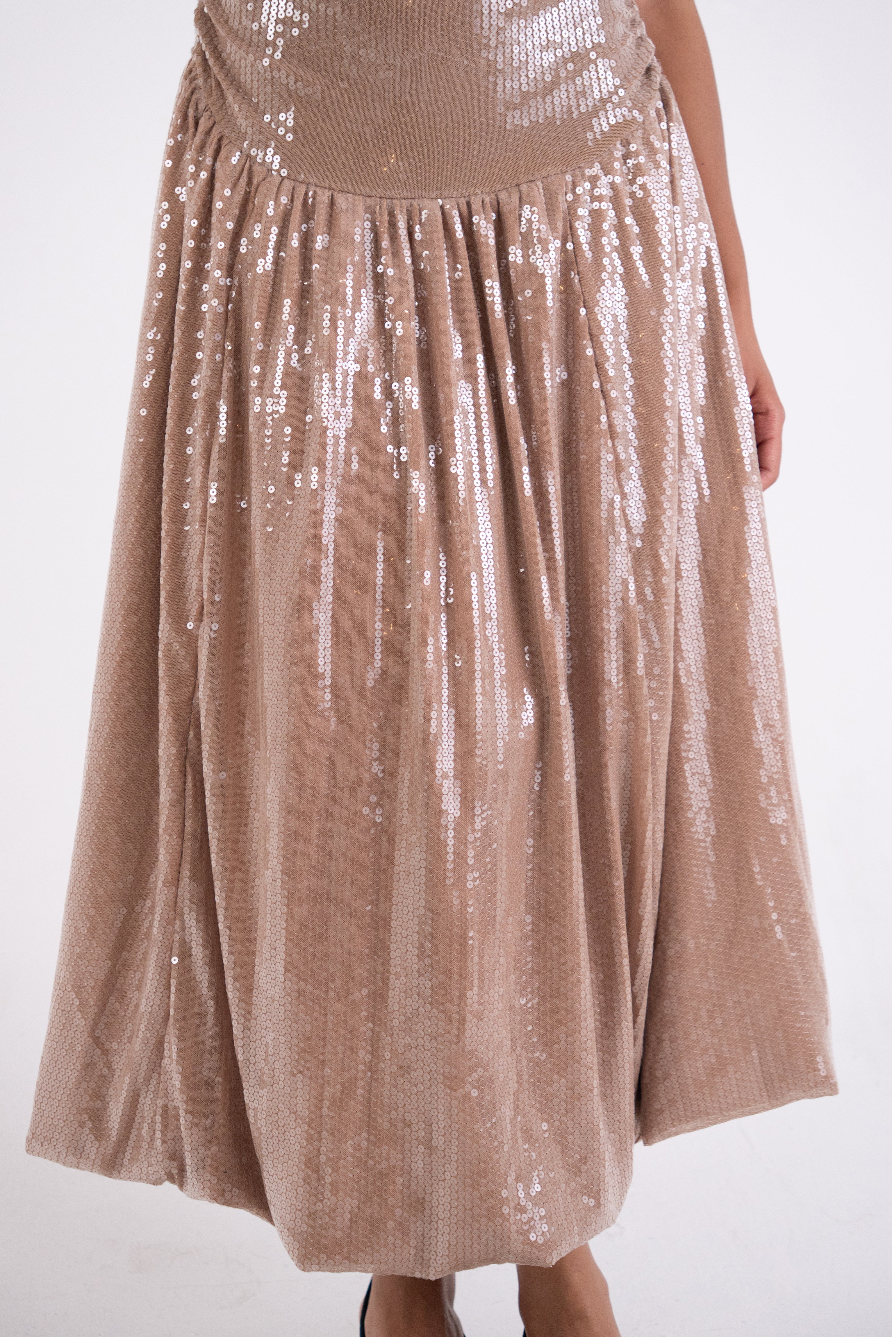 Alexa Champagne Sequin Puffball Dress