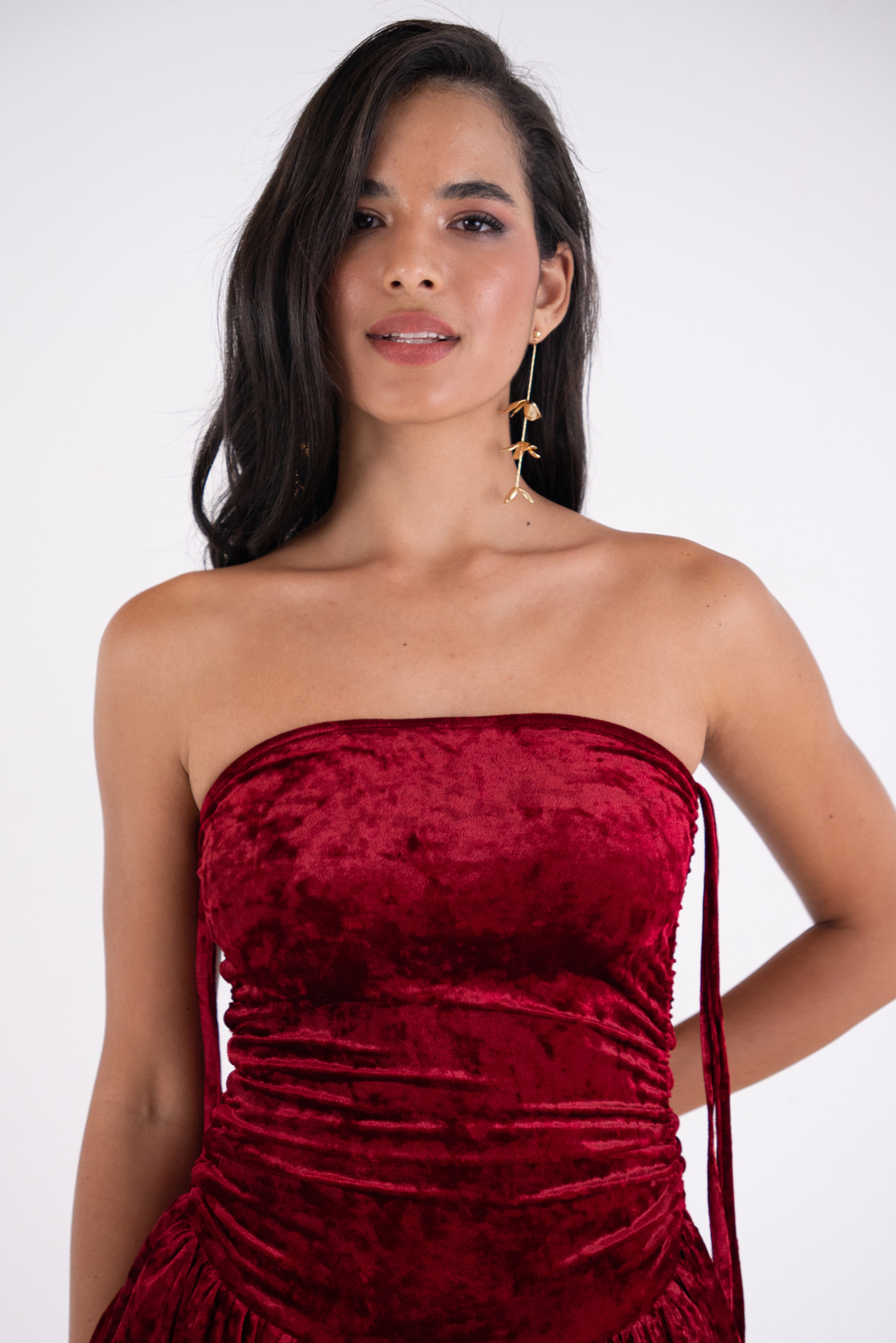 Alexa Dark Red Velvet Puffball Dress