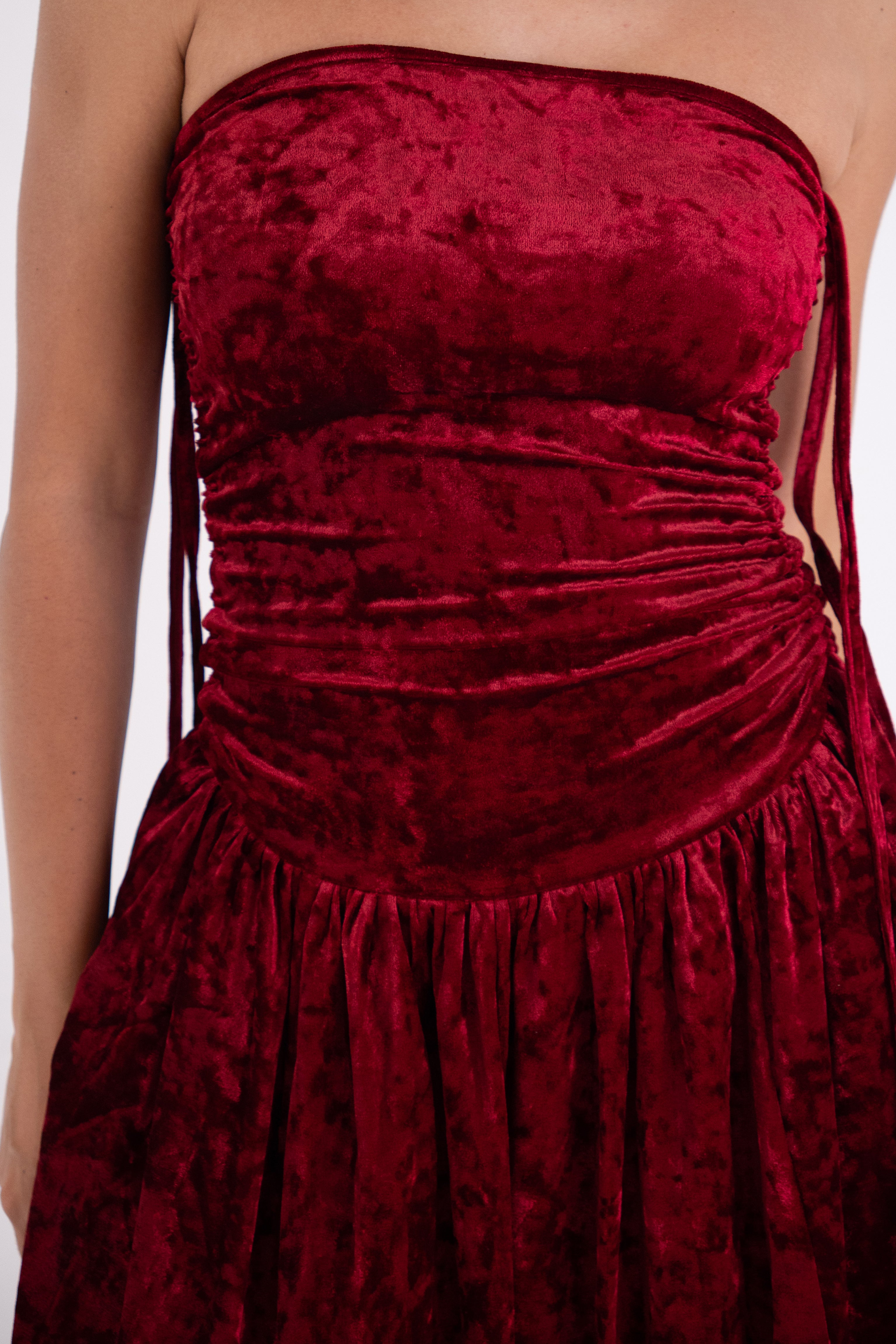 Alexa Dark Red Velvet Puffball Dress