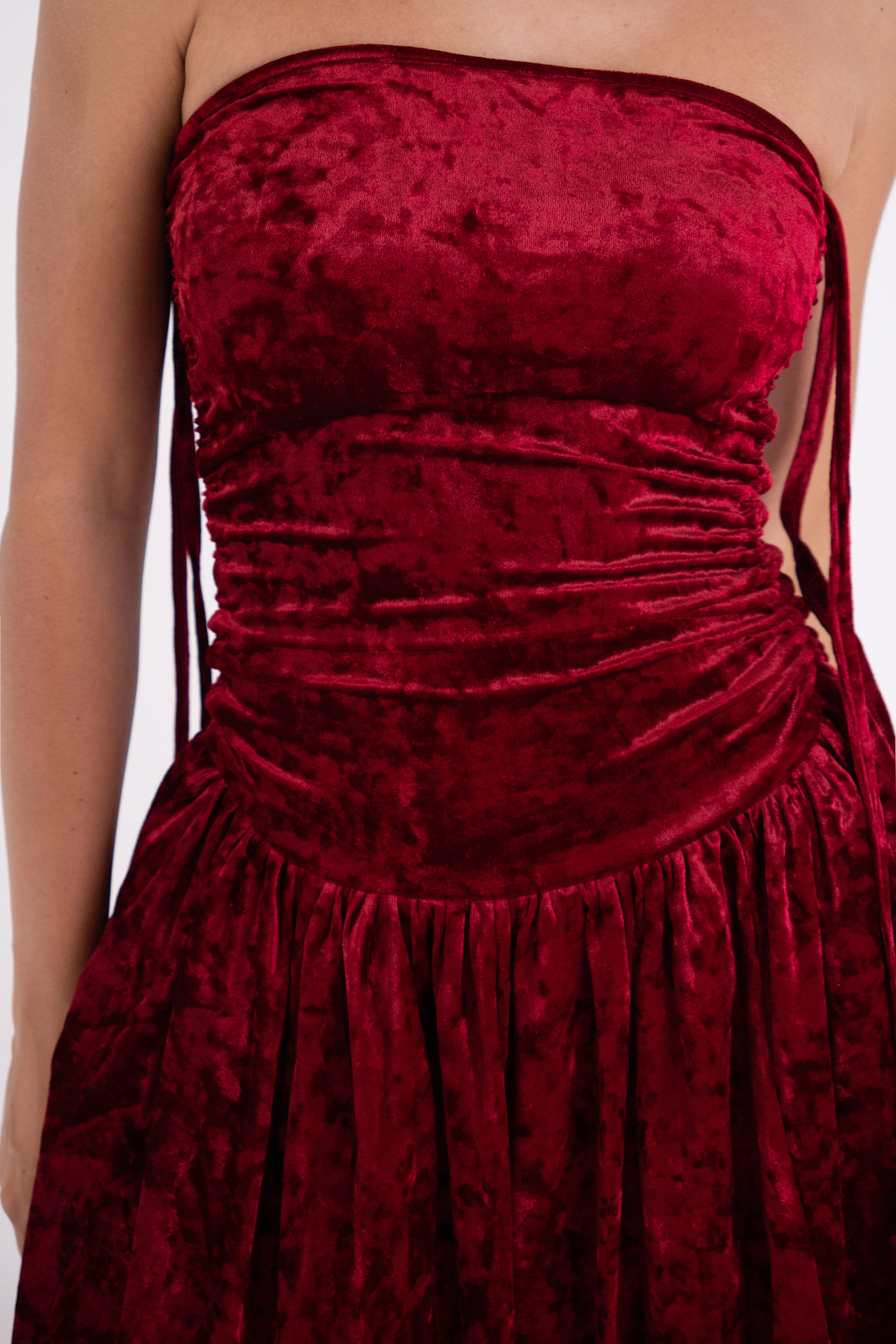 Alexa Dark Red Velvet Puffball Dress