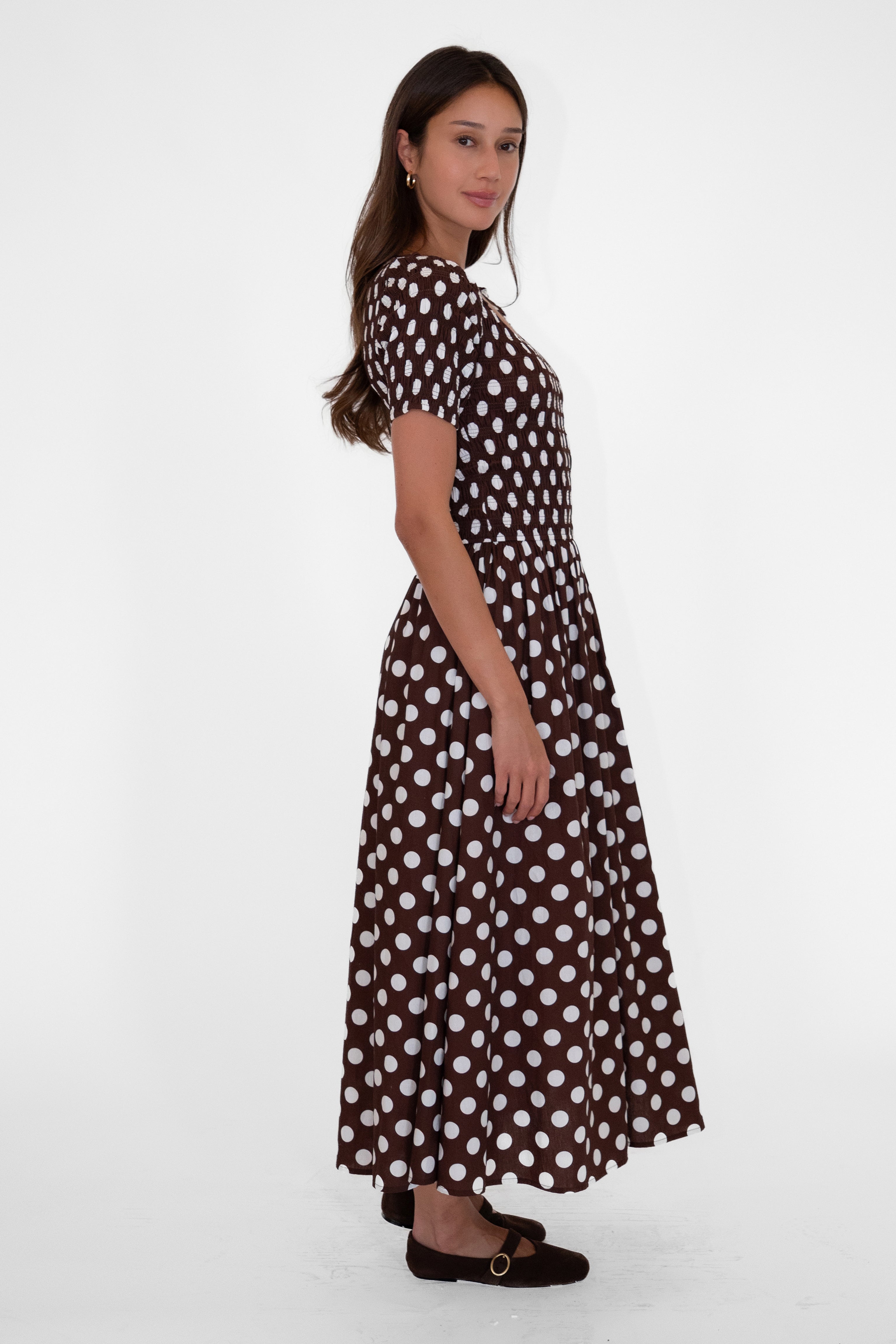 Matilda Brown Polka Dot Midi Dress